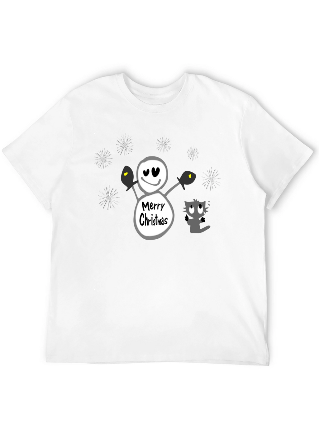 Merry Christmas Snowman & Cat Graphic T-Shirt