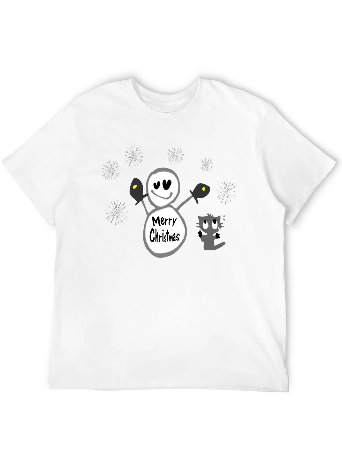 Merry Christmas Snowman & Cat Graphic T-Shirt