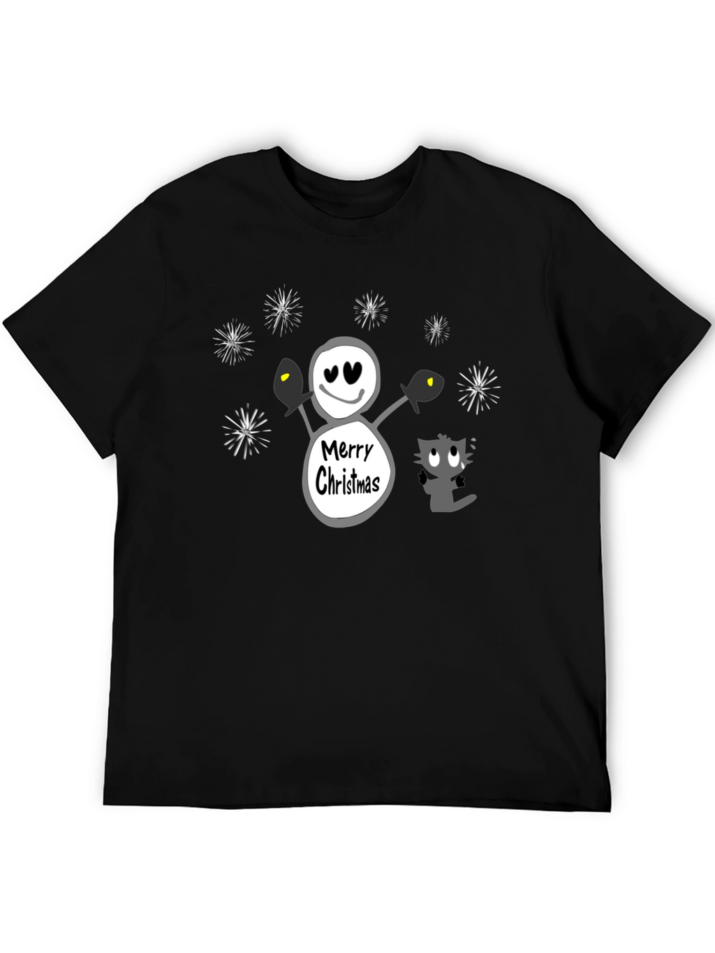 Merry Christmas Snowman & Cat Graphic T-Shirt