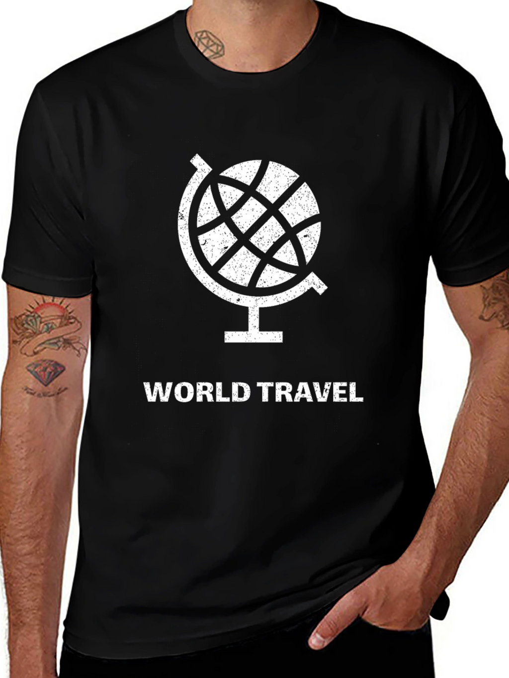 World Travel Globe Graphic T-Shirt - Black