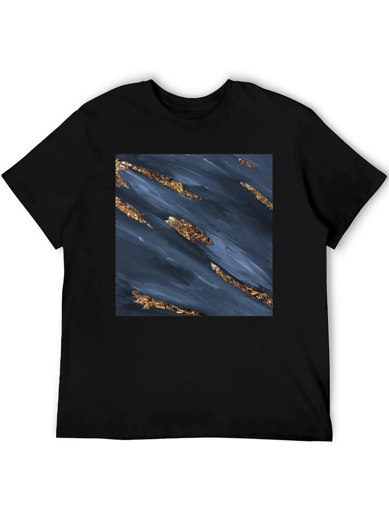 Abstract Navy & Gold Foil Print Black T-Shirt
