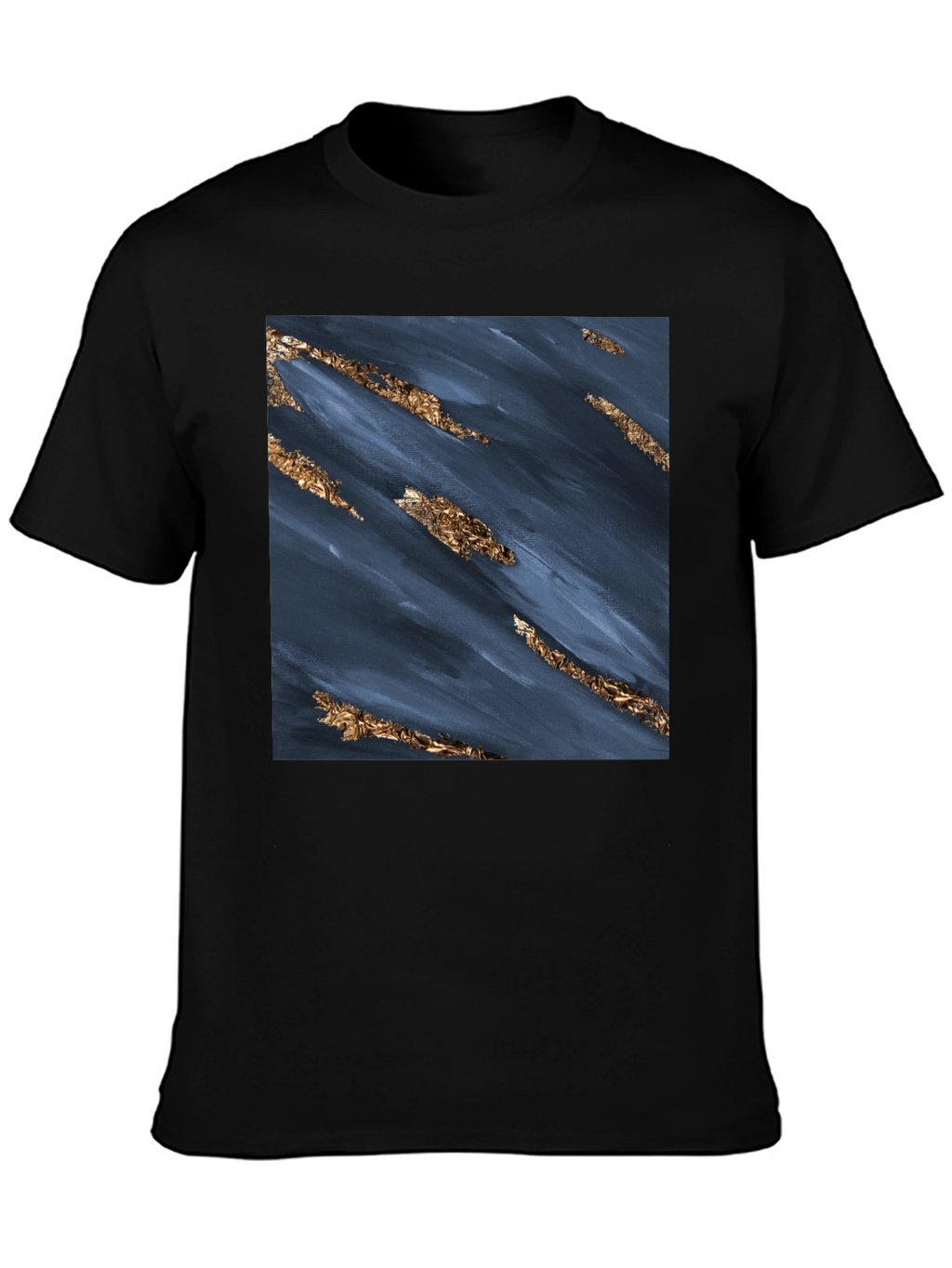 Abstract Navy & Gold Foil Print Black T-Shirt