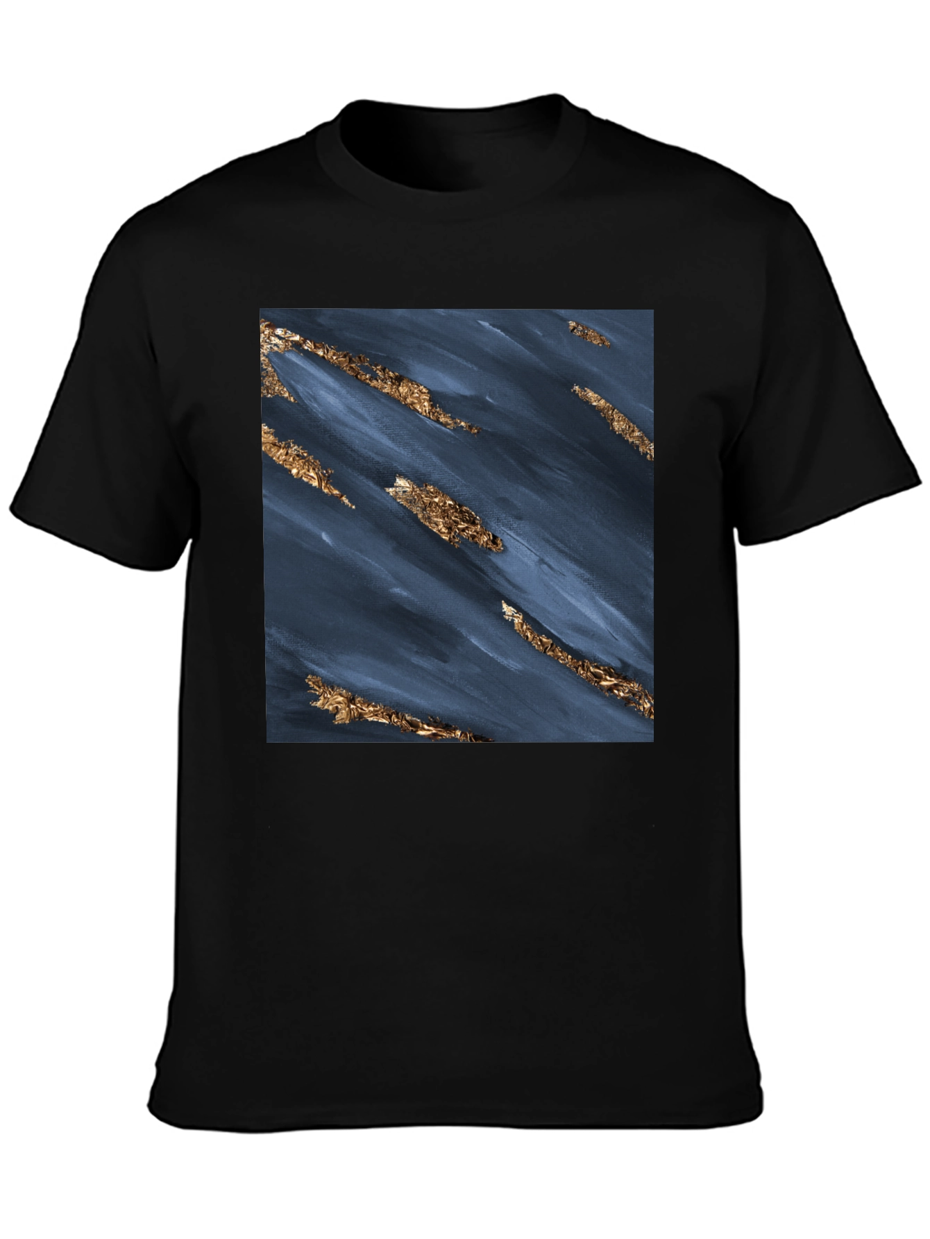Abstract Navy & Gold Foil Print Black T-Shirt