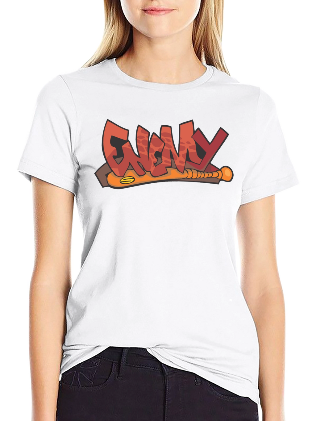 Enemy T-Shirt Black Graphic Novelty Baseball Bat Tee