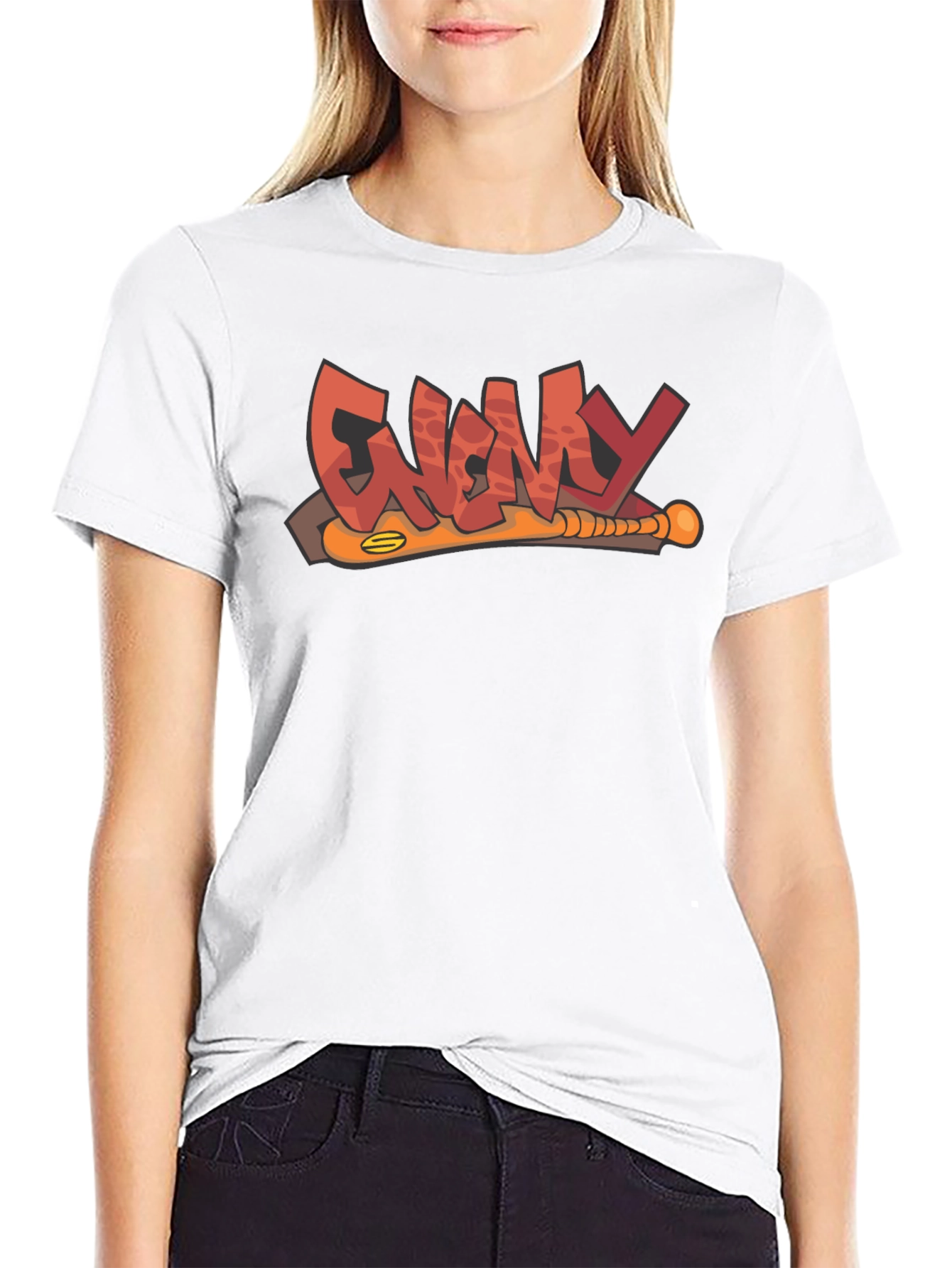 Enemy T-Shirt Black Graphic Novelty Baseball Bat Tee
