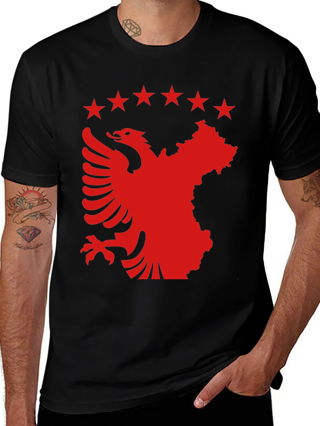 Albania Kosovo T-Shirt | Eagle & Stars Black Tee