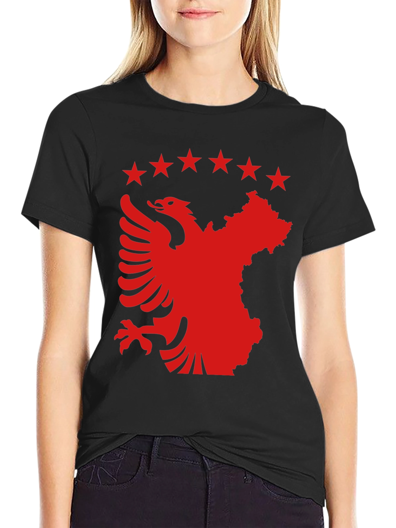 Albania Kosovo T-Shirt | Eagle & Stars Black Tee