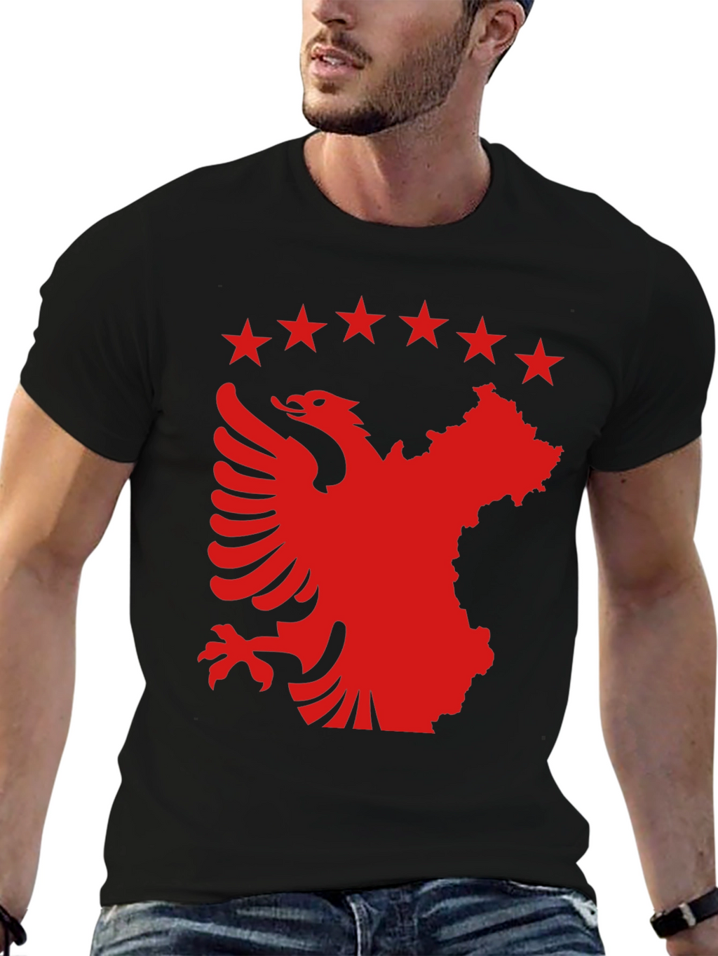 Albania Kosovo T-Shirt | Eagle & Stars Black Tee
