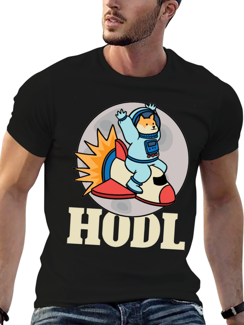 HODL Doge Astronaut T-Shirt - Black Crypto Tee
