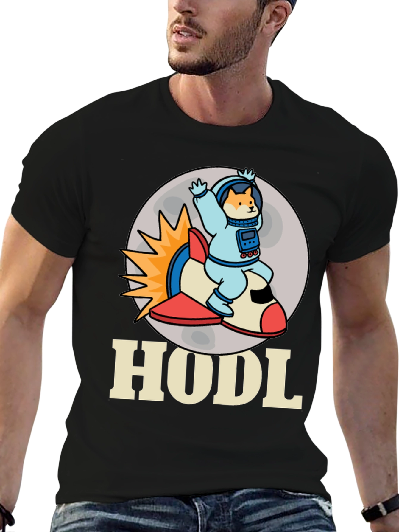 HODL Doge Astronaut T-Shirt - Black Crypto Tee