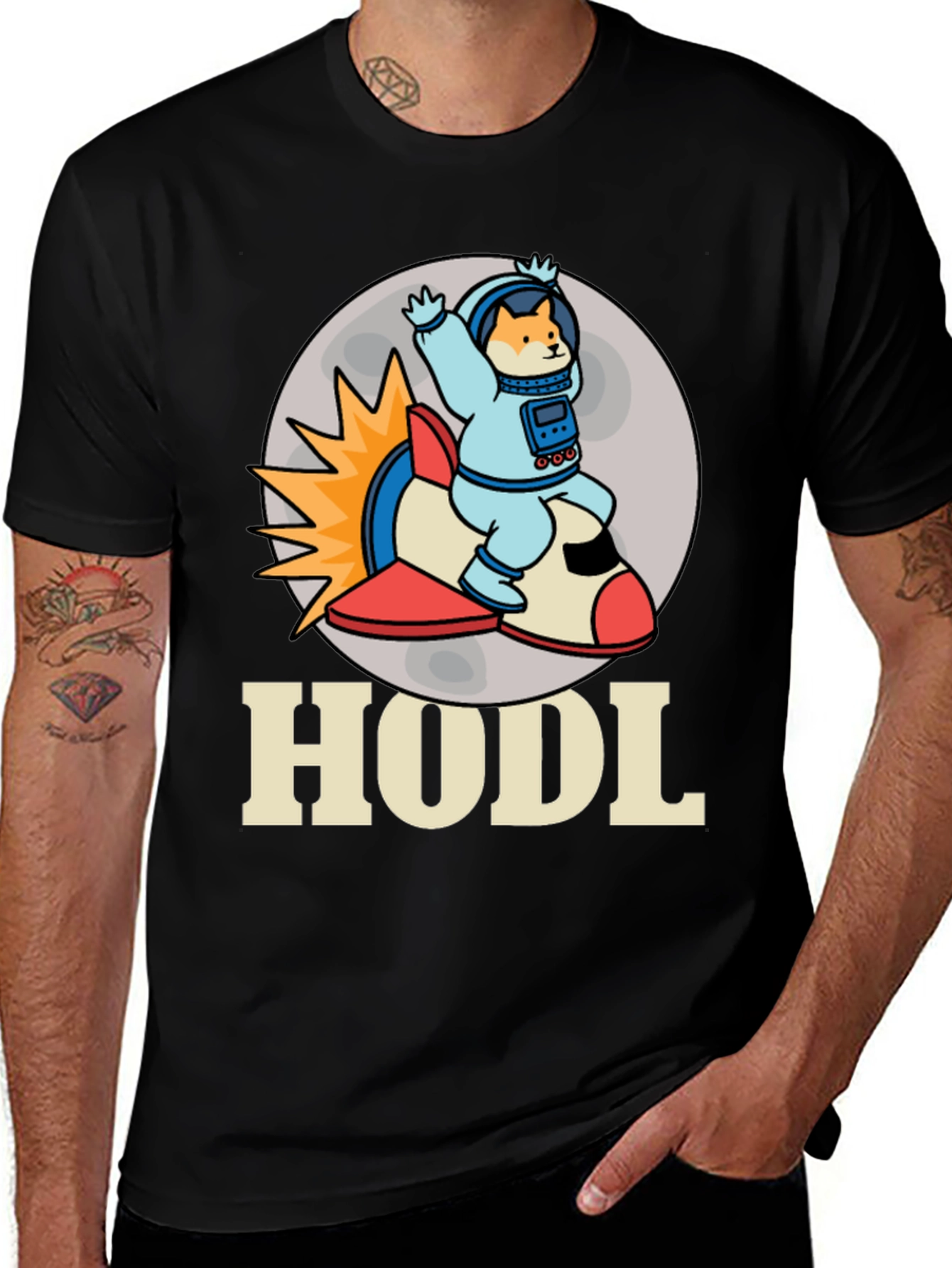 HODL Doge Astronaut T-Shirt - Black Crypto Tee