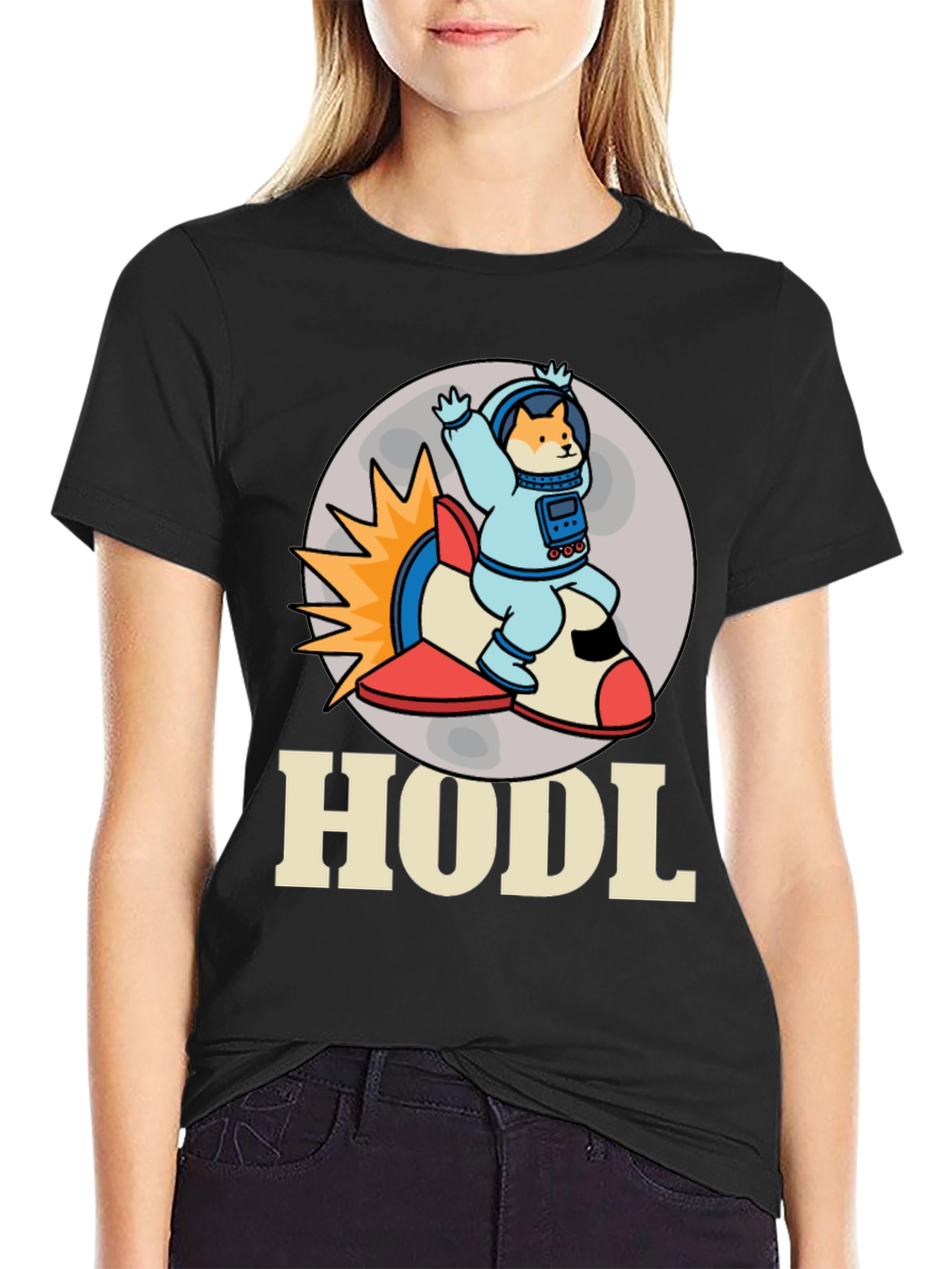 HODL Doge Astronaut T-Shirt - Black Crypto Tee
