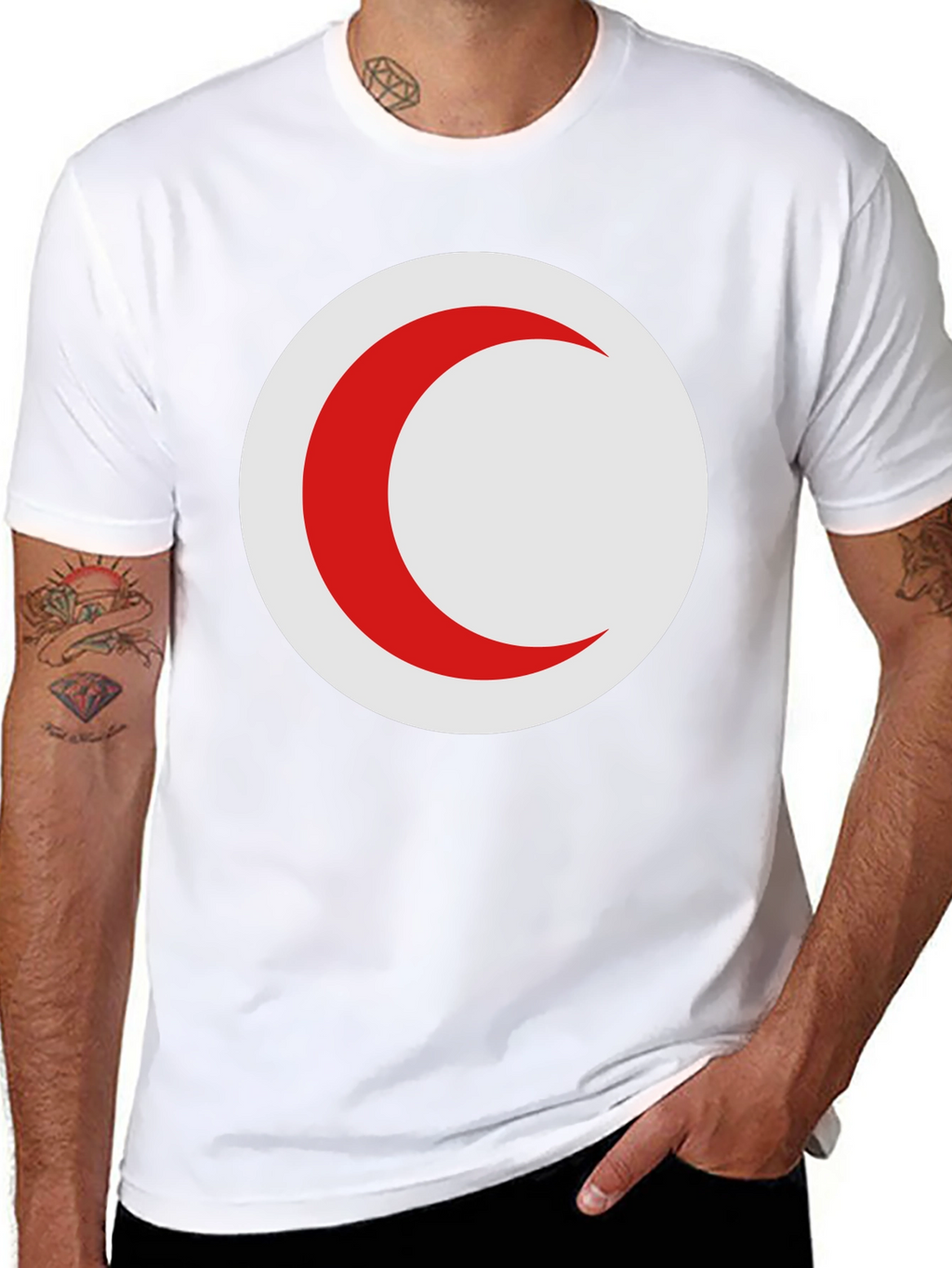 Red Crescent Moon on Black T-Shirt