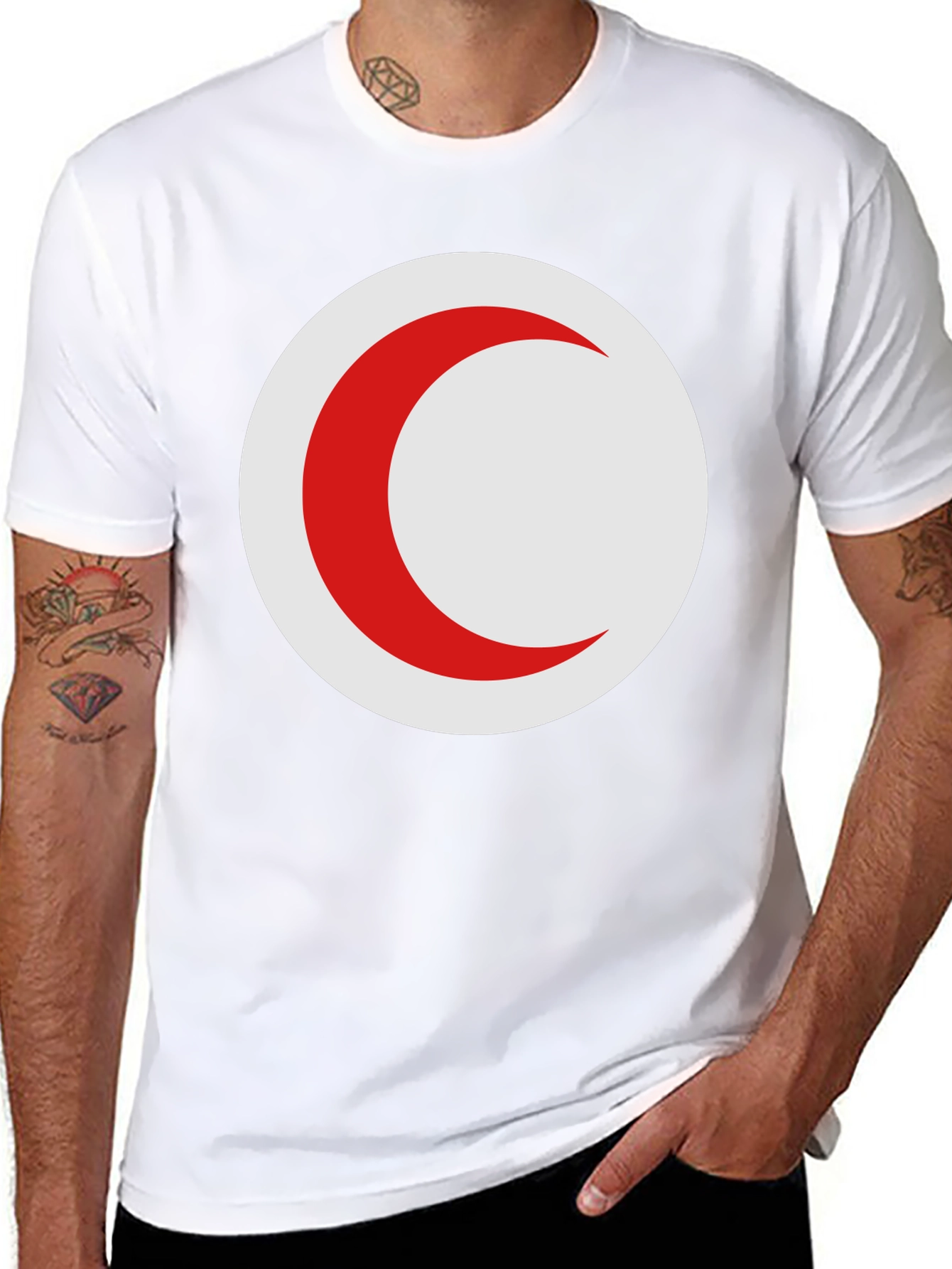 Red Crescent Moon on Black T-Shirt