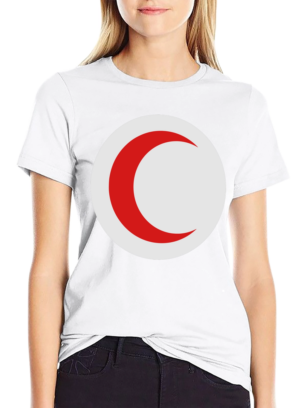 Red Crescent Moon on Black T-Shirt