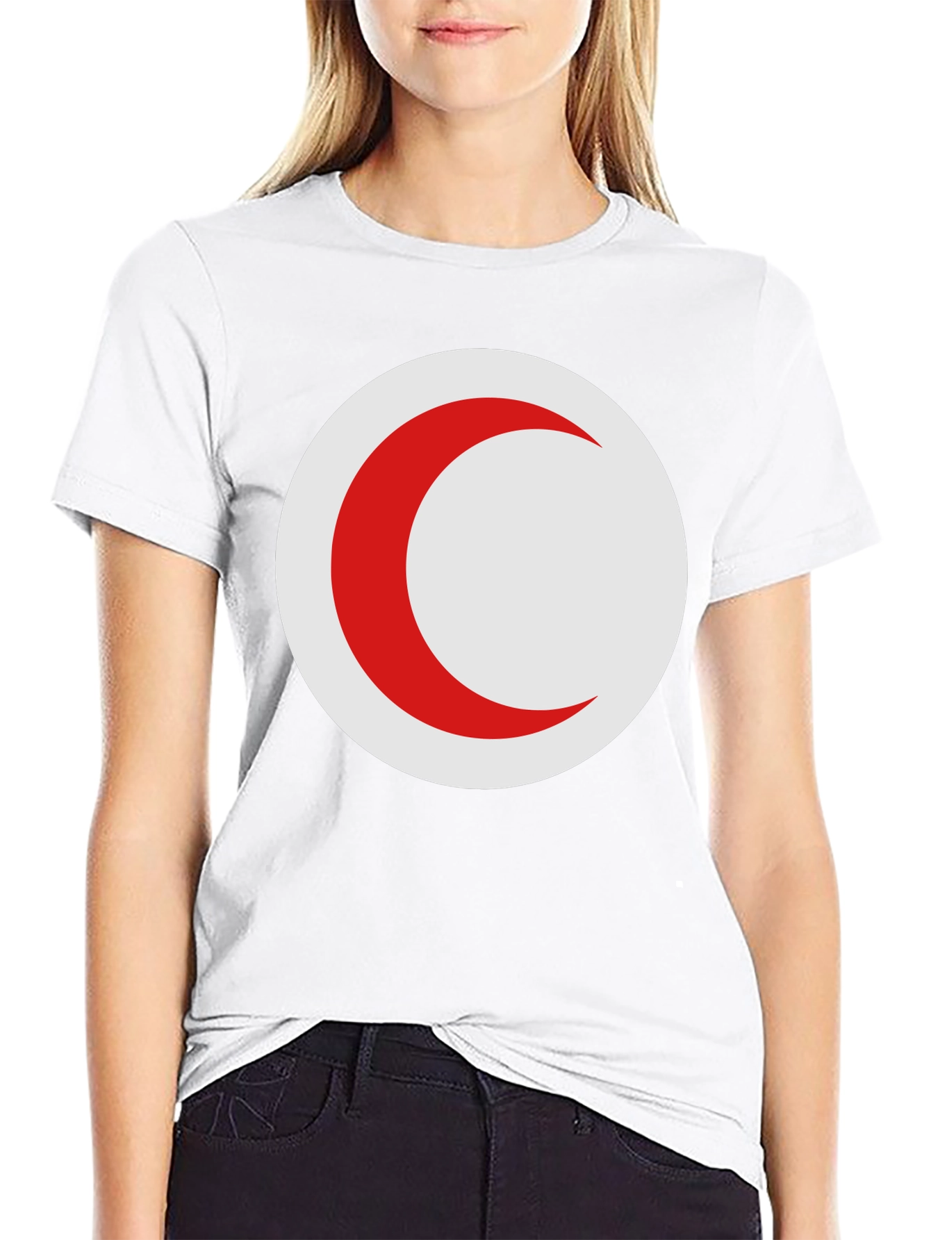 Red Crescent Moon on Black T-Shirt