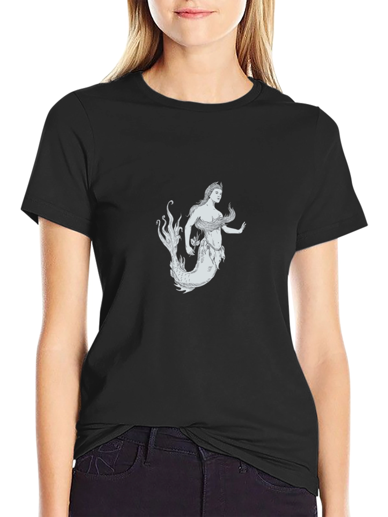 Mermaid Graphic Black T-Shirt