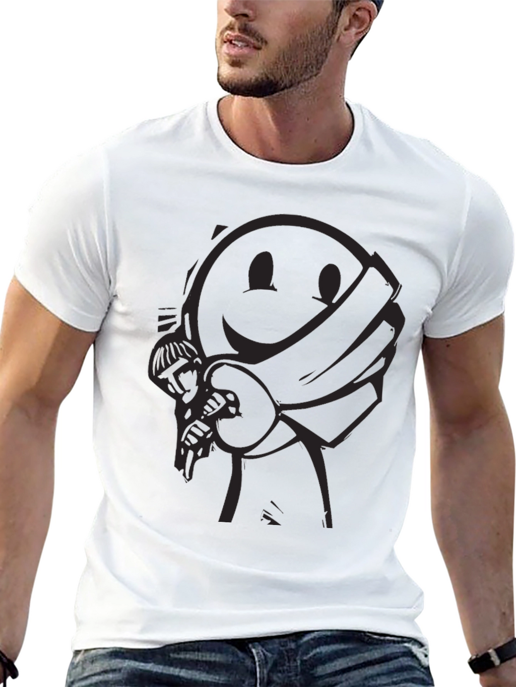 Smiley Face Bandit Graphic Tee - Black Crew Neck