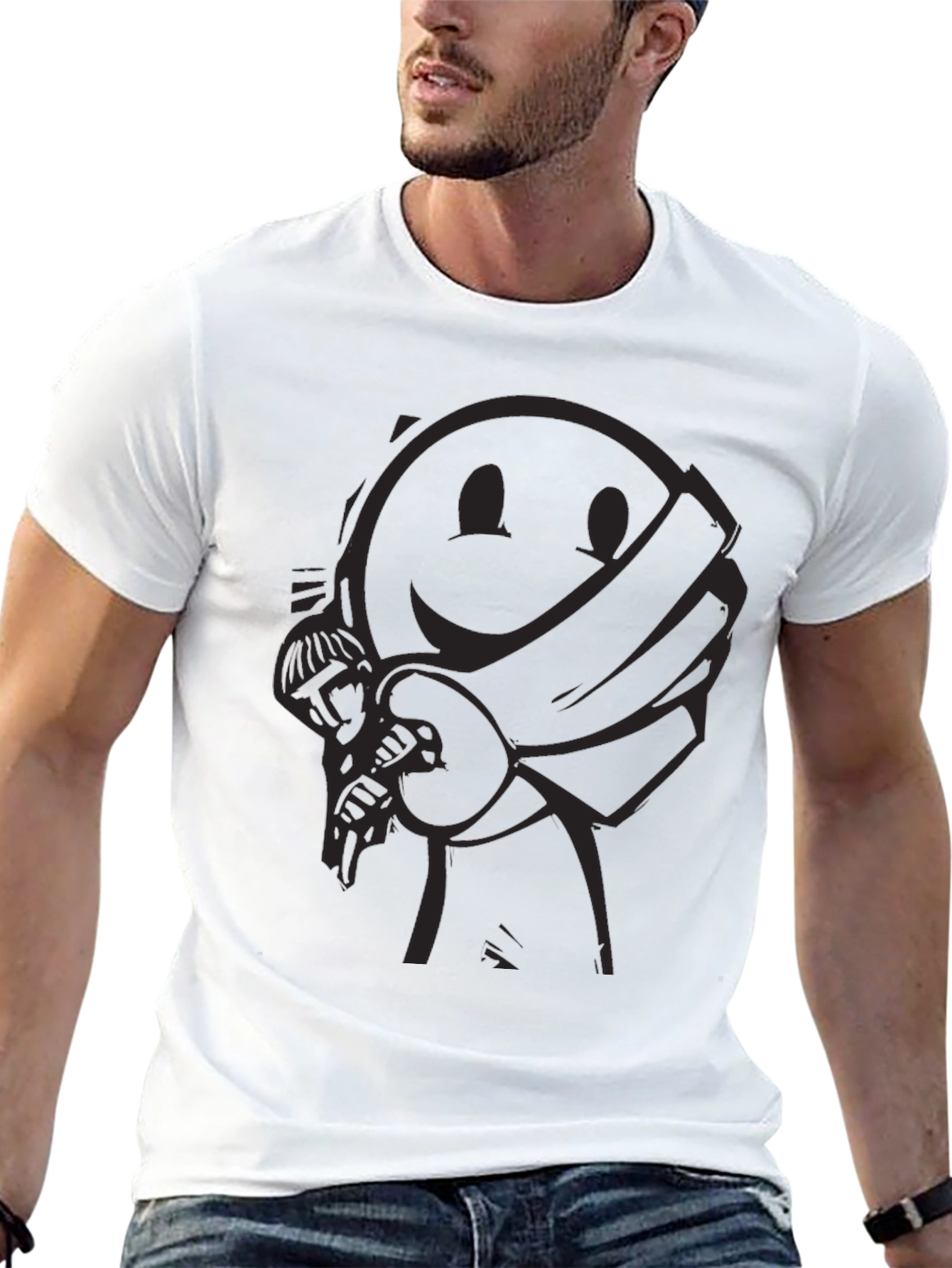Smiley Face Bandit Graphic Tee - Black Crew Neck