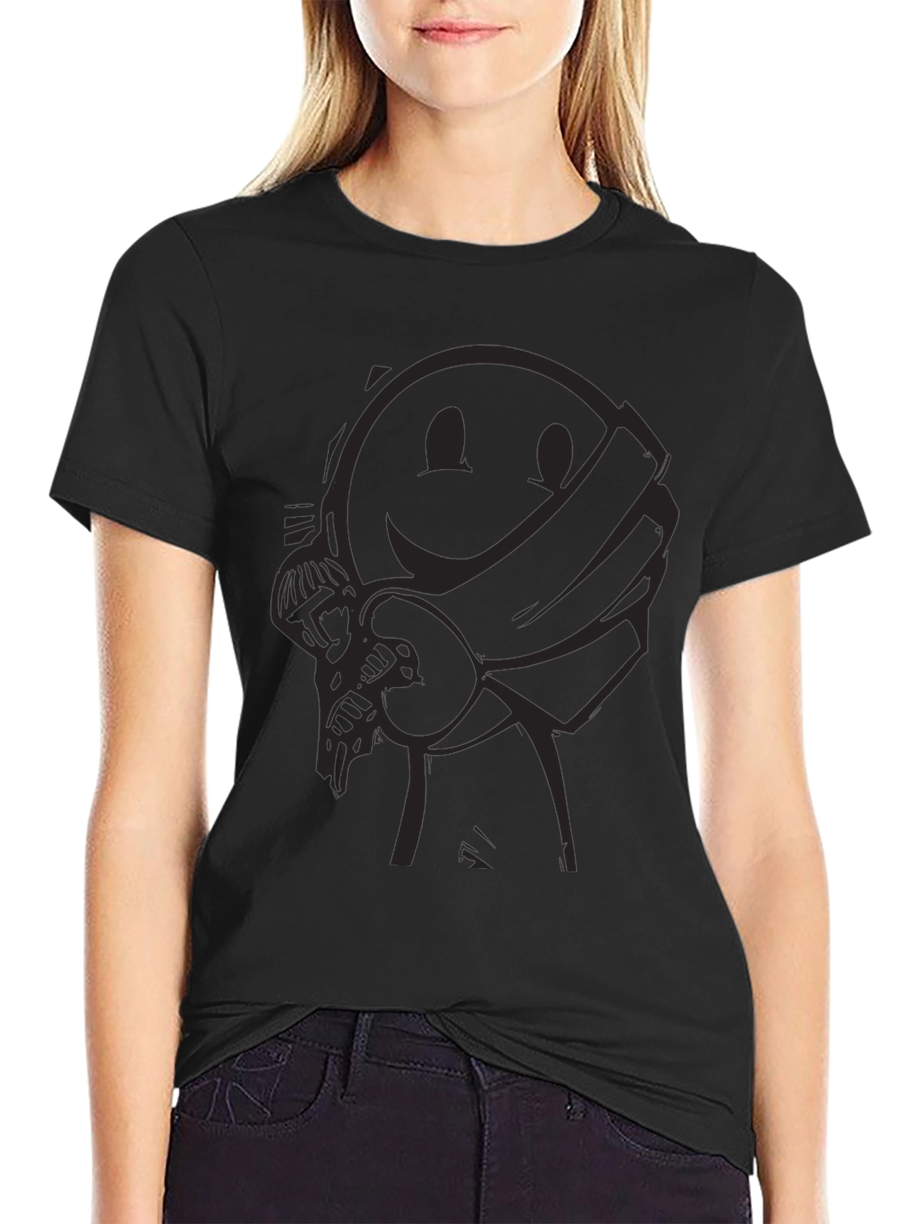 Smiley Face Bandit Graphic Tee - Black Crew Neck