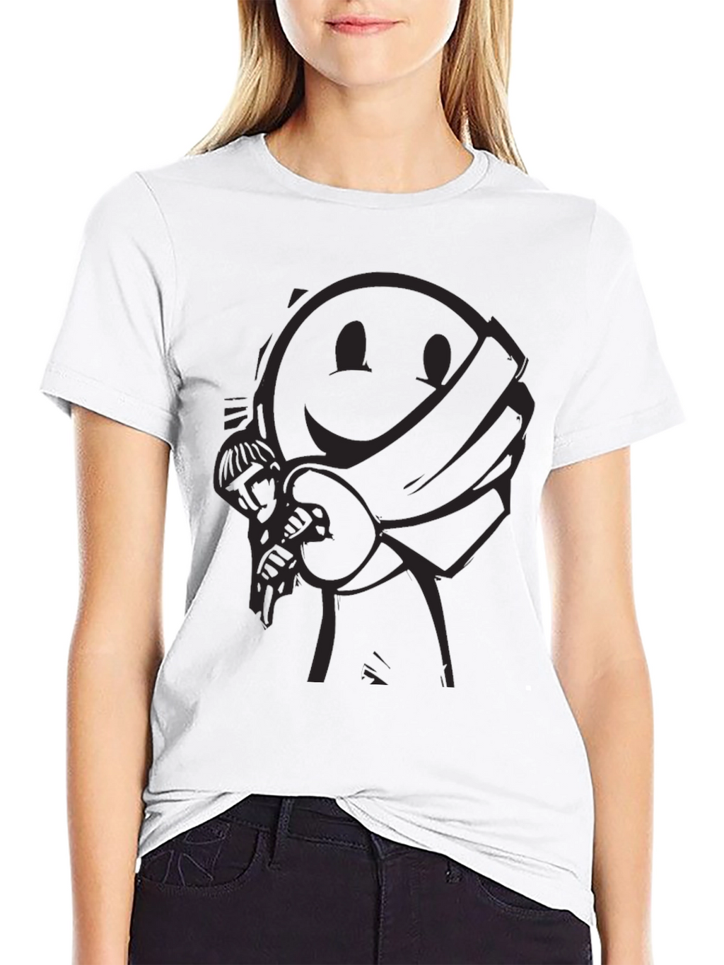 Smiley Face Bandit Graphic Tee - Black Crew Neck