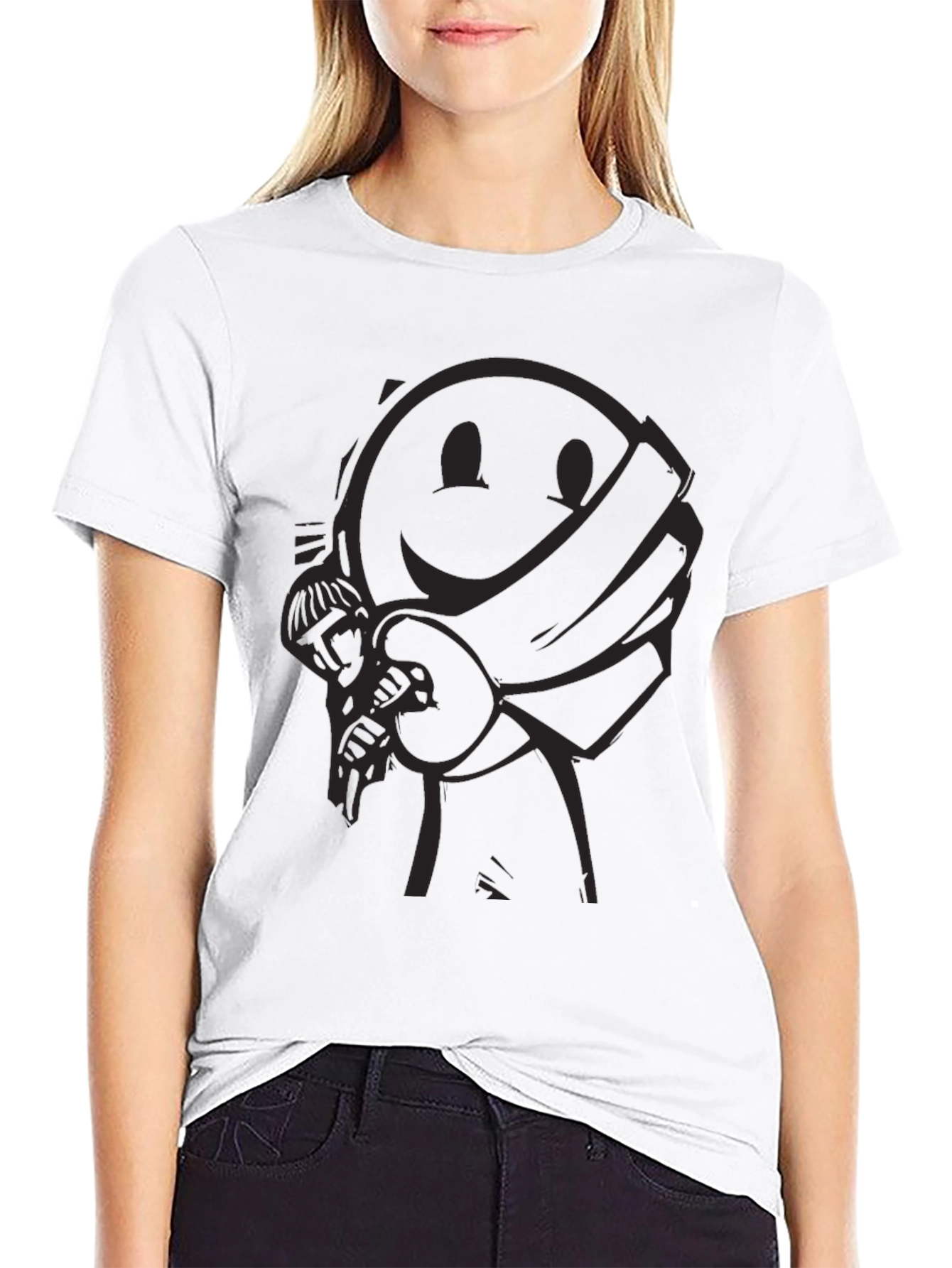 Smiley Face Bandit Graphic Tee - Black Crew Neck