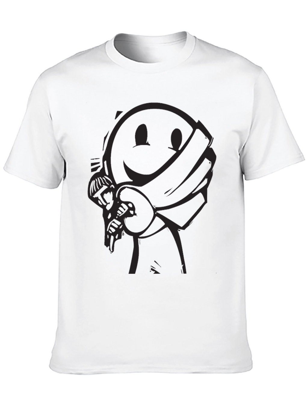 Smiley Face Bandit Graphic Tee - Black Crew Neck