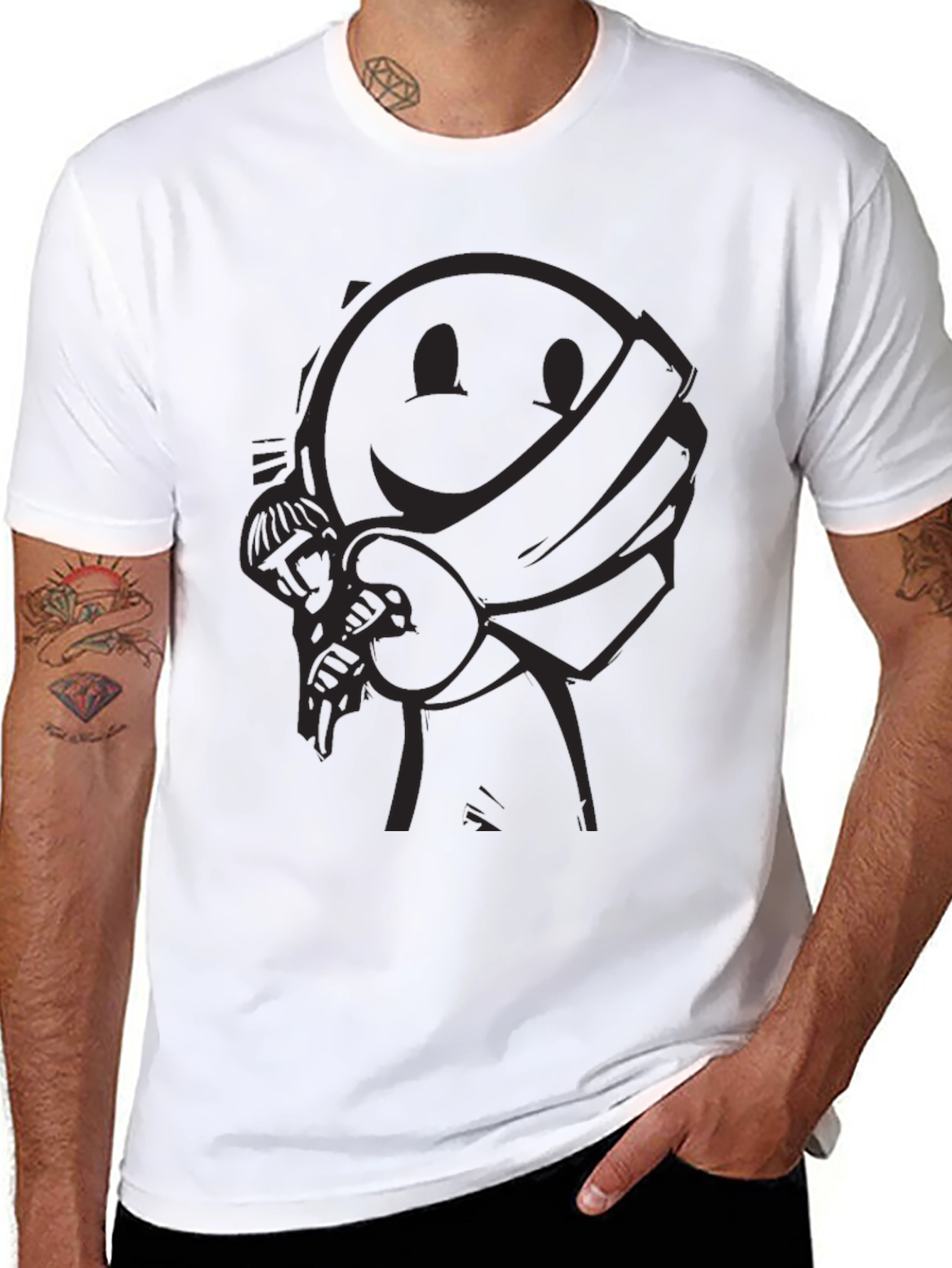 Smiley Face Bandit Graphic Tee - Black Crew Neck