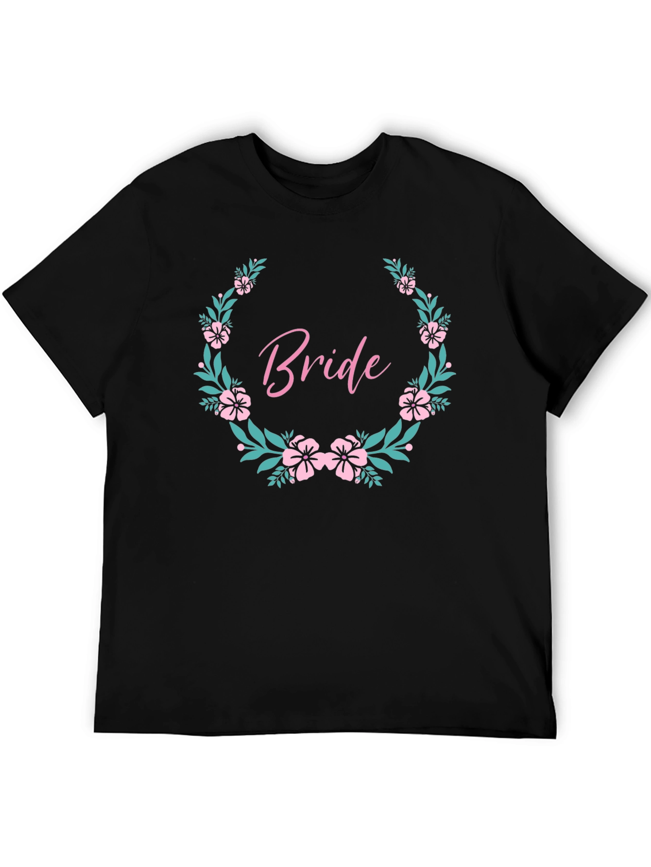 Bride Floral Wreath Black T-Shirt - Wedding Party Tee