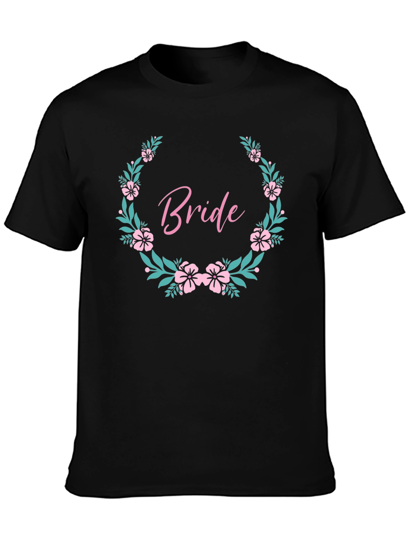 Bride Floral Wreath Black T-Shirt - Wedding Party Tee