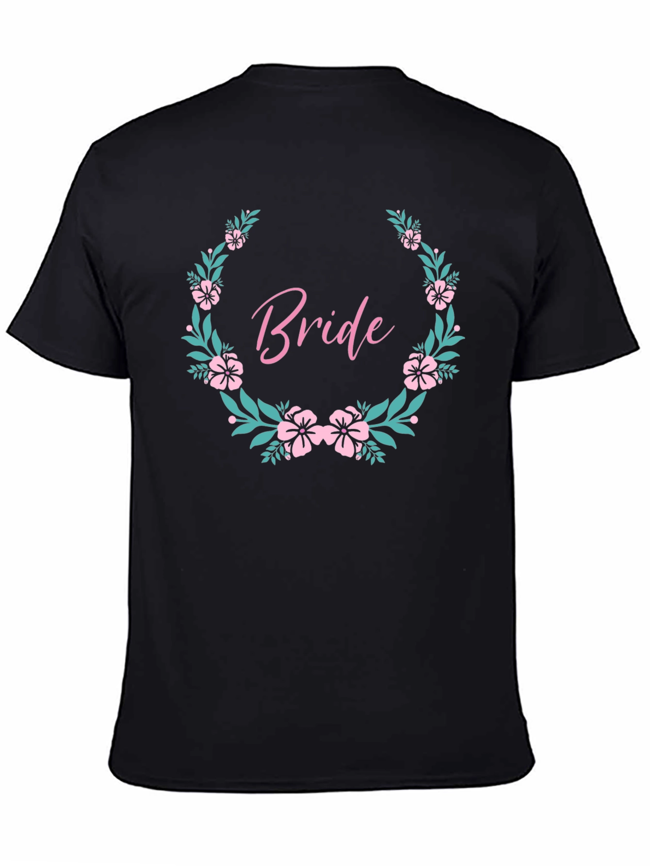 Bride Floral Wreath Black T-Shirt - Wedding Party Tee