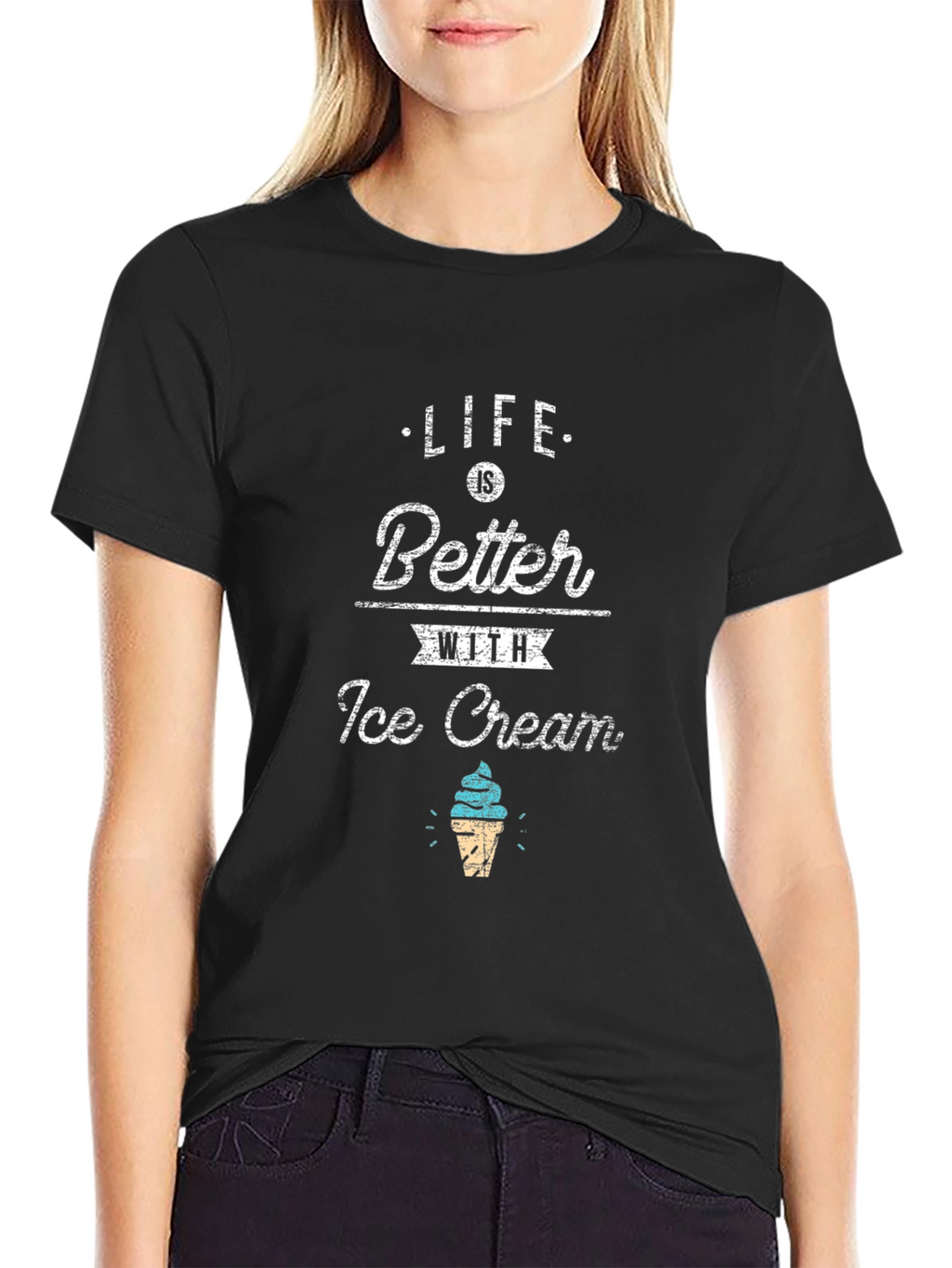 Life Is Better With Ice Cream Black T-Shirt