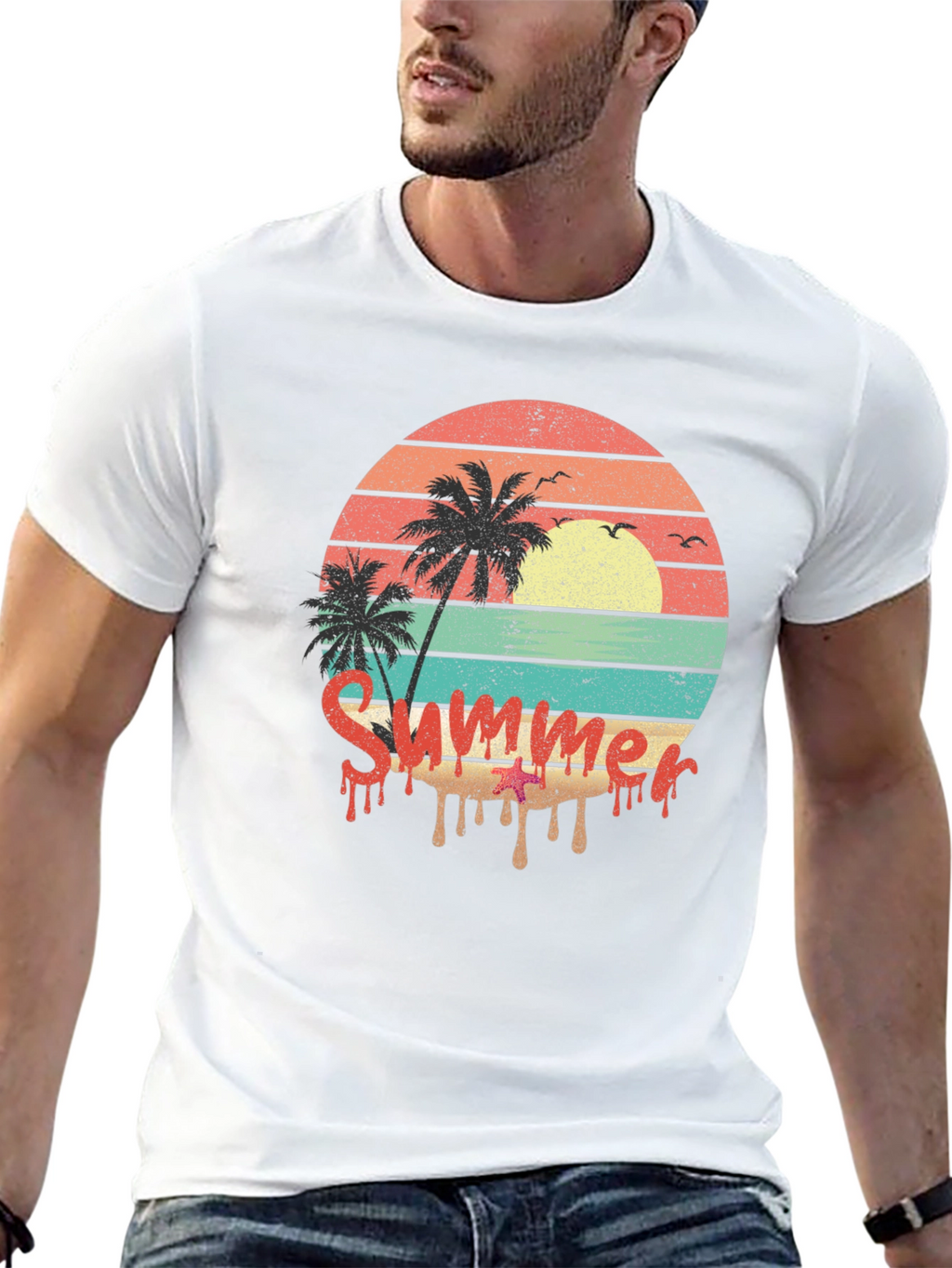 Summer Sunset Palm Tree Graphic Tee
