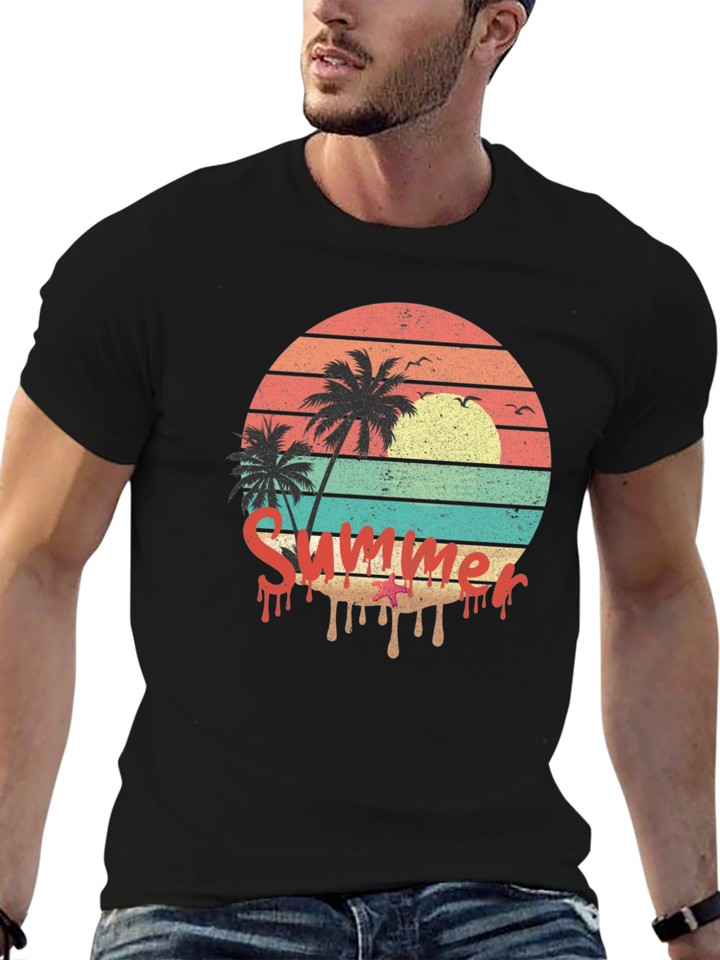 Summer Sunset Palm Tree Graphic Tee