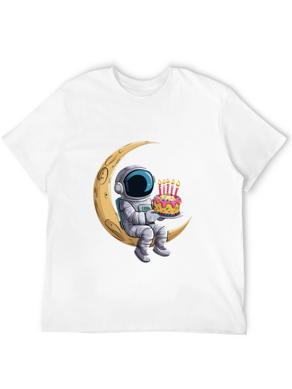 Astronaut on Moon Birthday Cake Graphic Tee