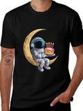 Astronaut on Moon Birthday Cake Graphic Tee