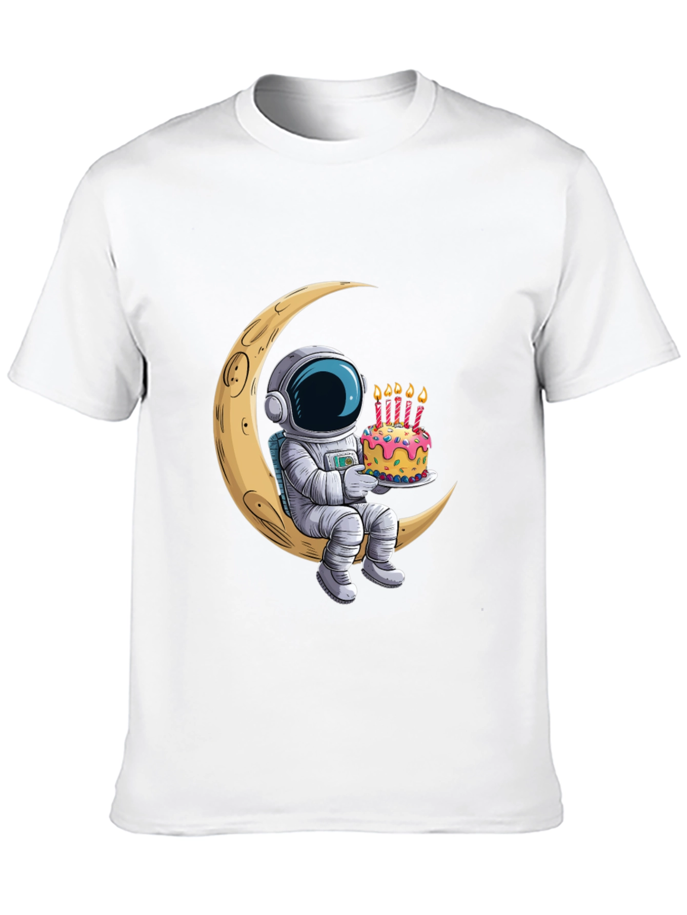 Astronaut on Moon Birthday Cake Graphic Tee