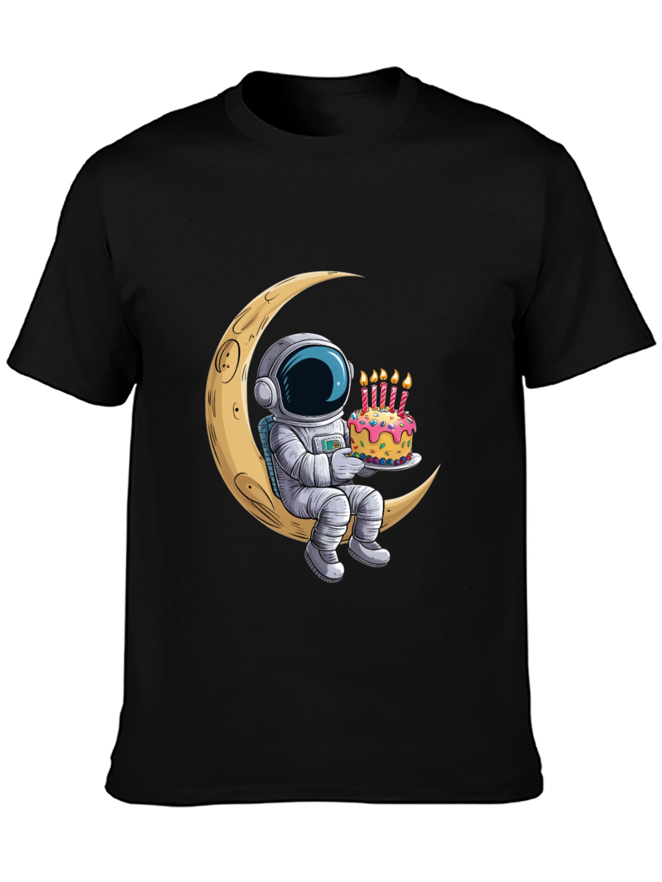Astronaut on Moon Birthday Cake Graphic Tee