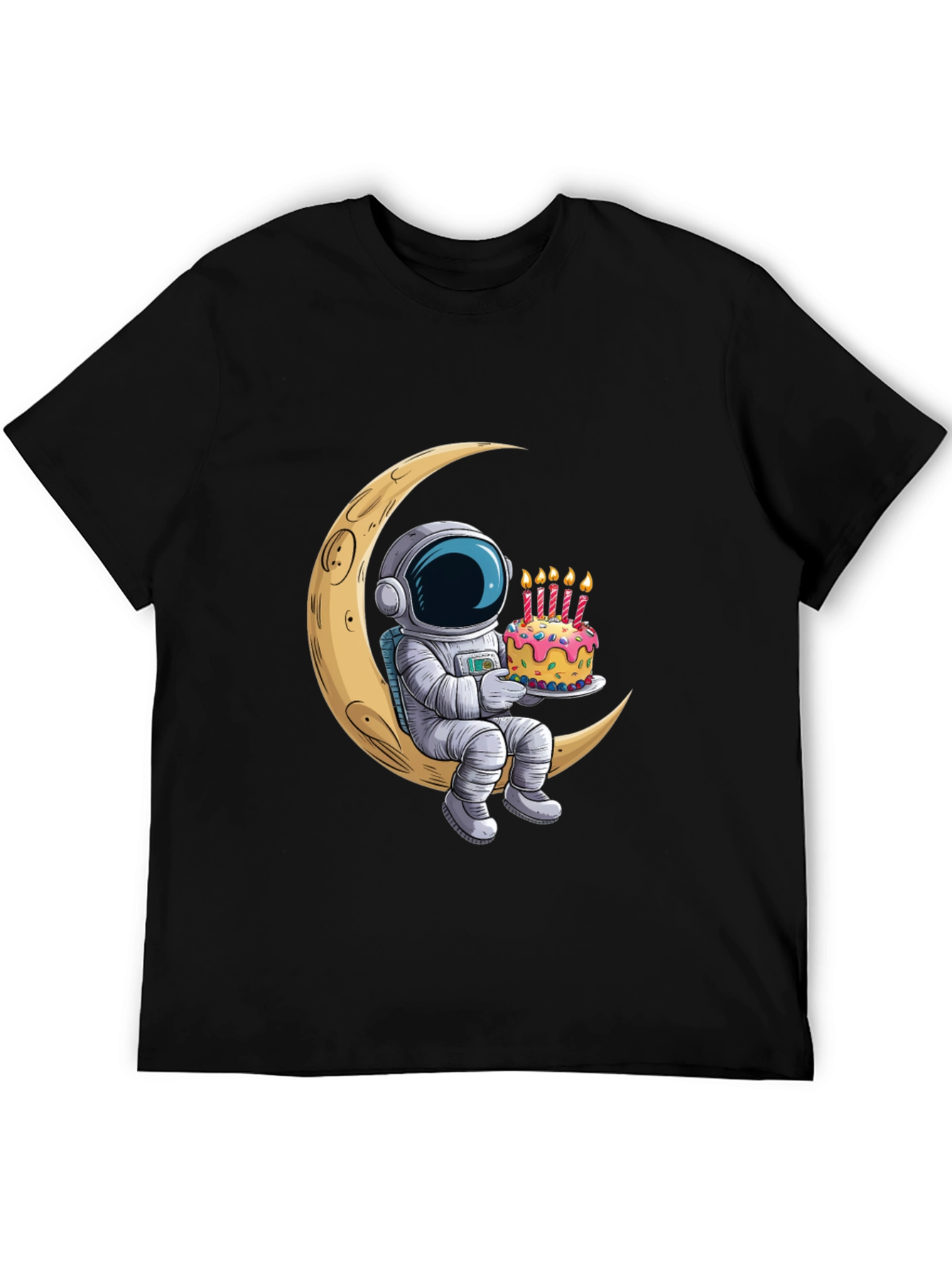Astronaut on Moon Birthday Cake Graphic Tee