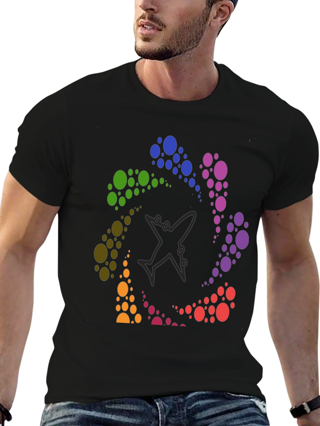Rainbow Airplane Circle Graphic Tee