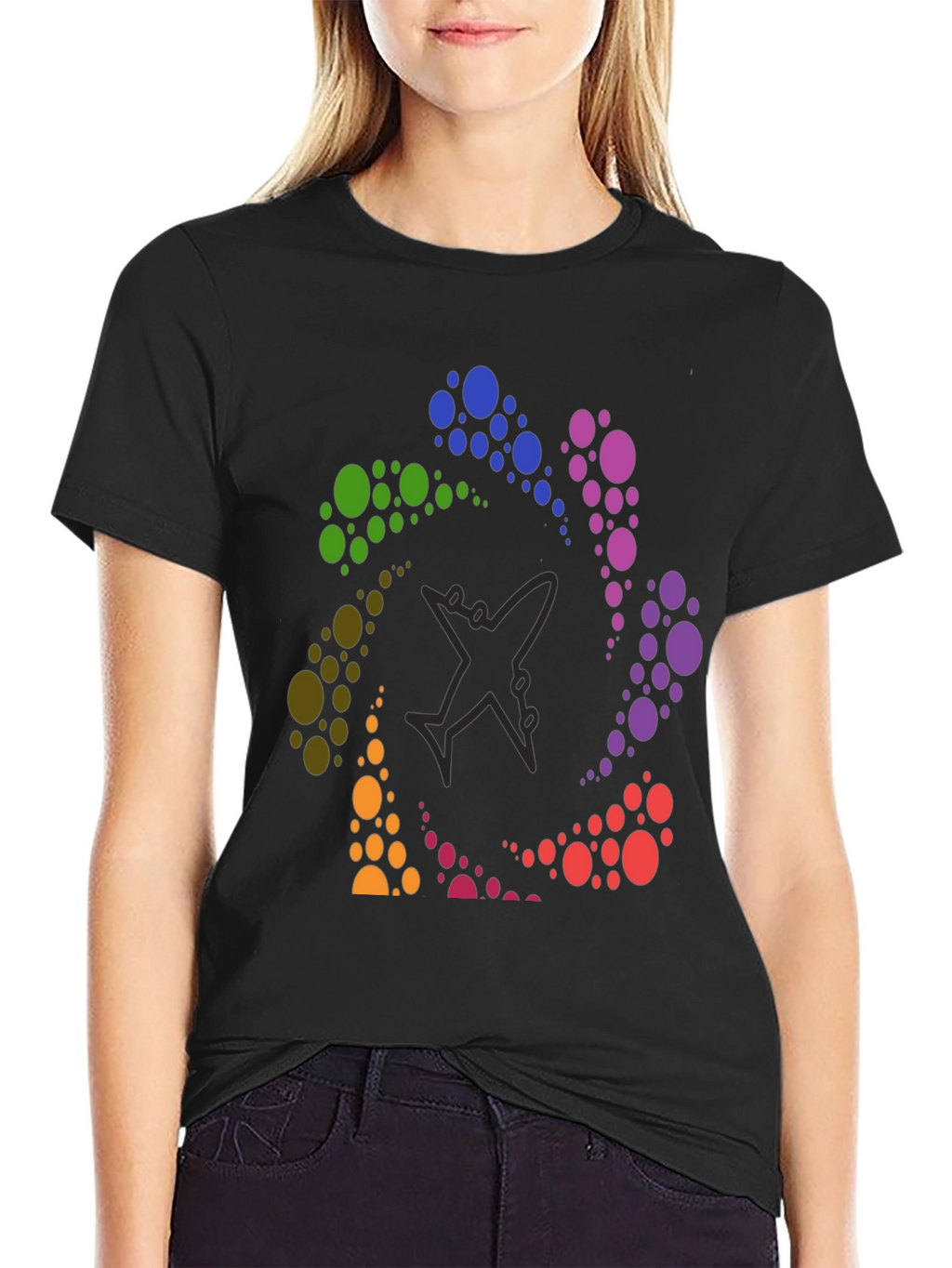 Rainbow Airplane Circle Graphic Tee