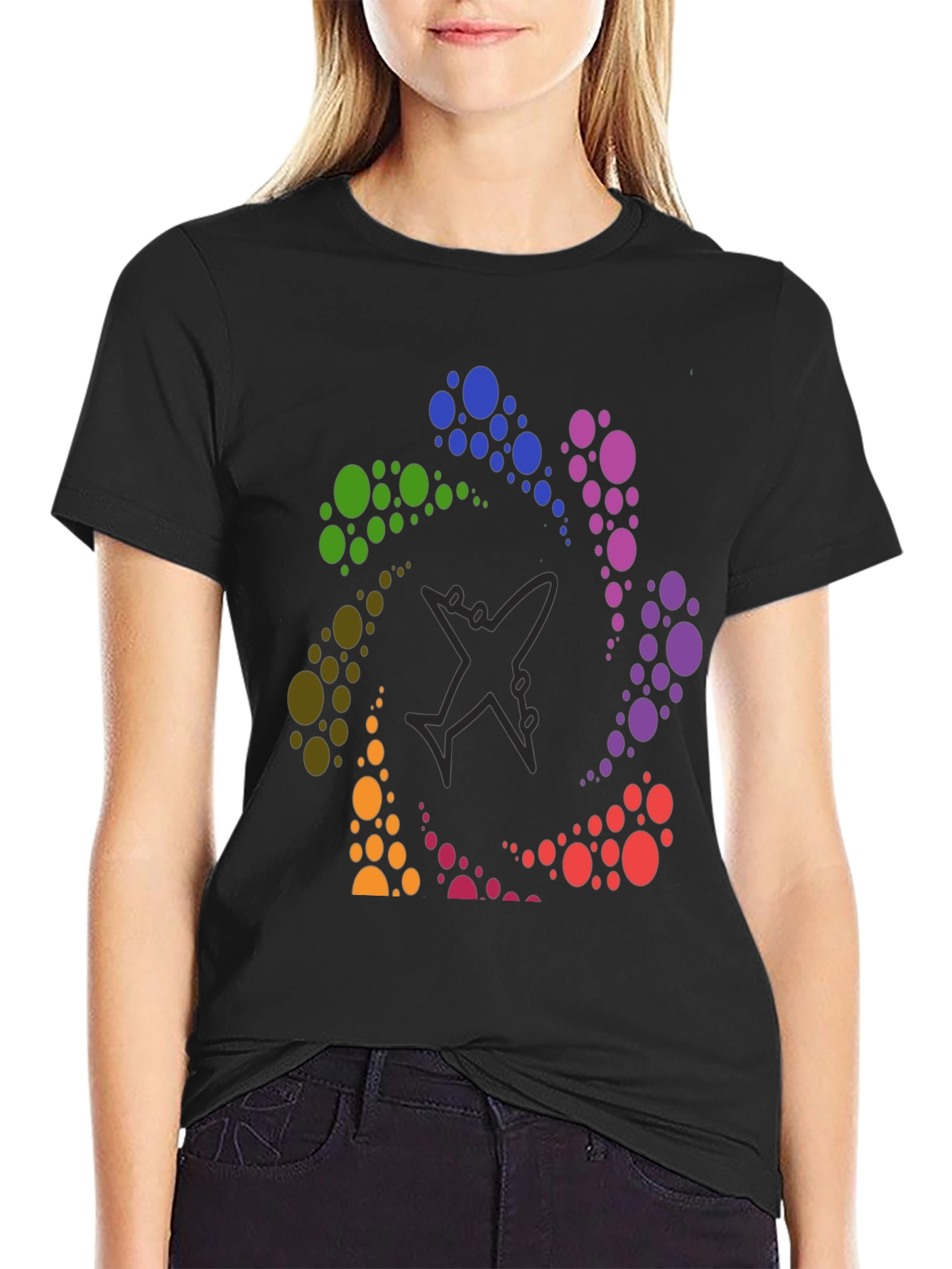 Rainbow Airplane Circle Graphic Tee