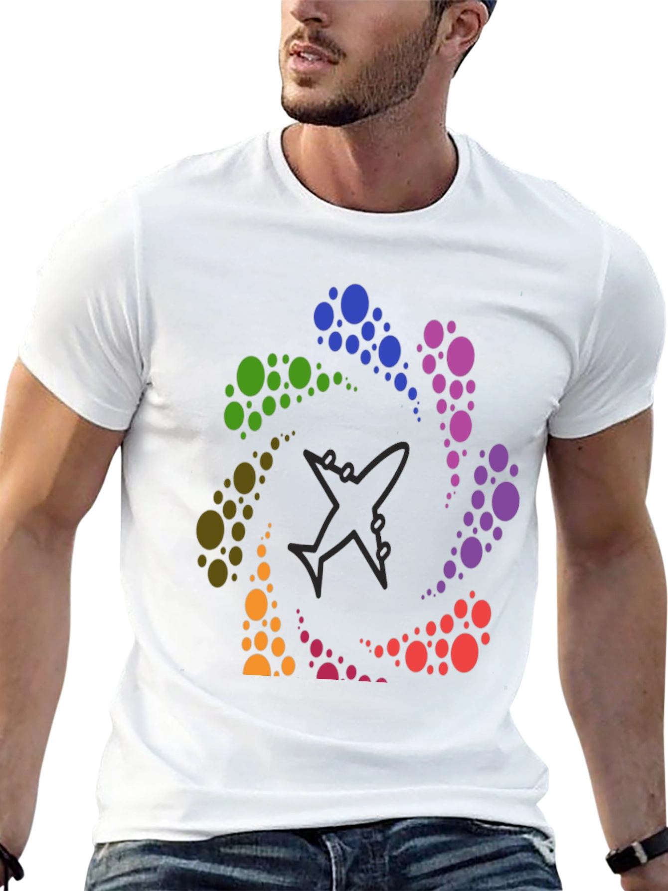 Rainbow Airplane Circle Graphic Tee
