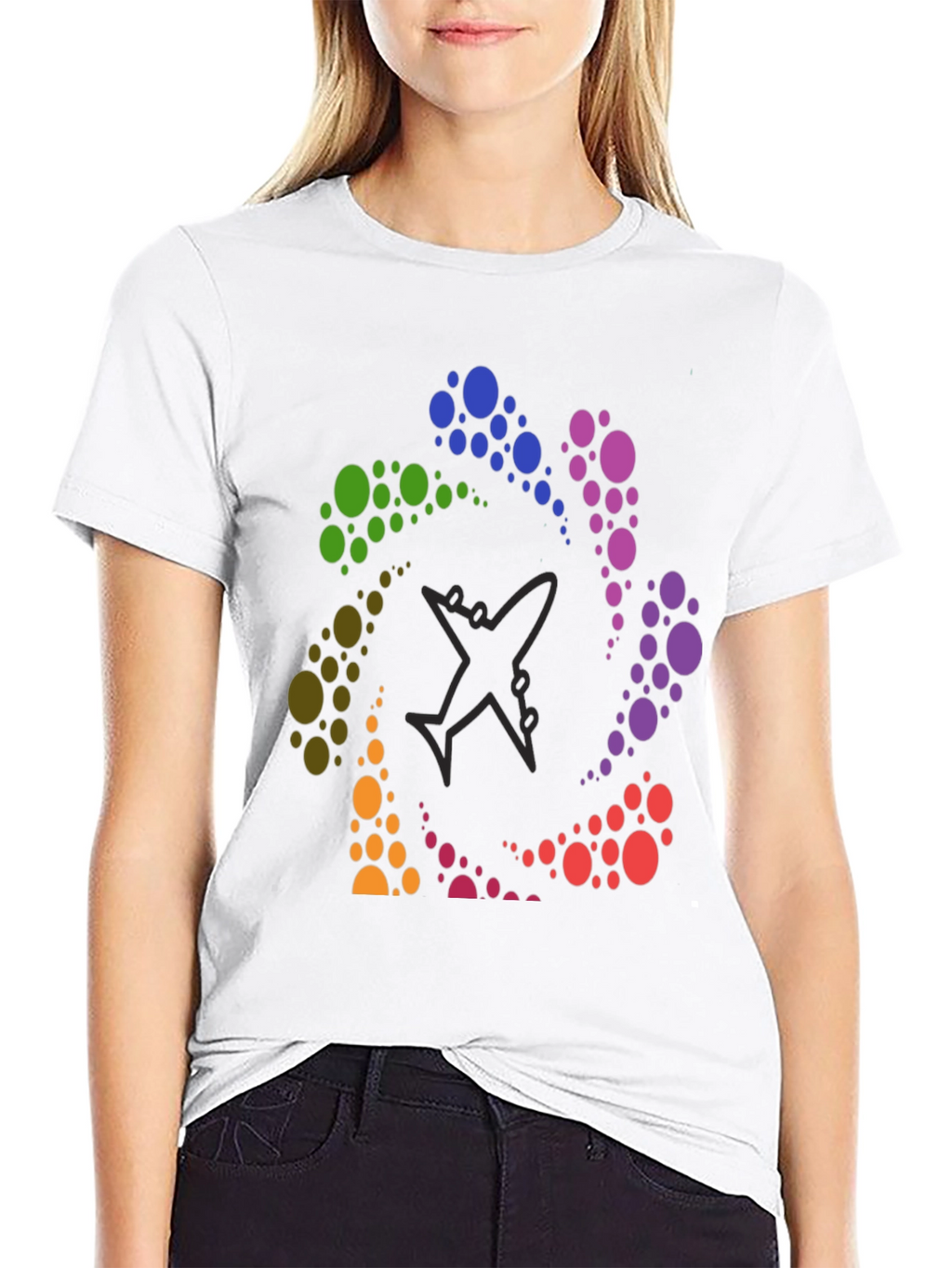 Rainbow Airplane Circle Graphic Tee