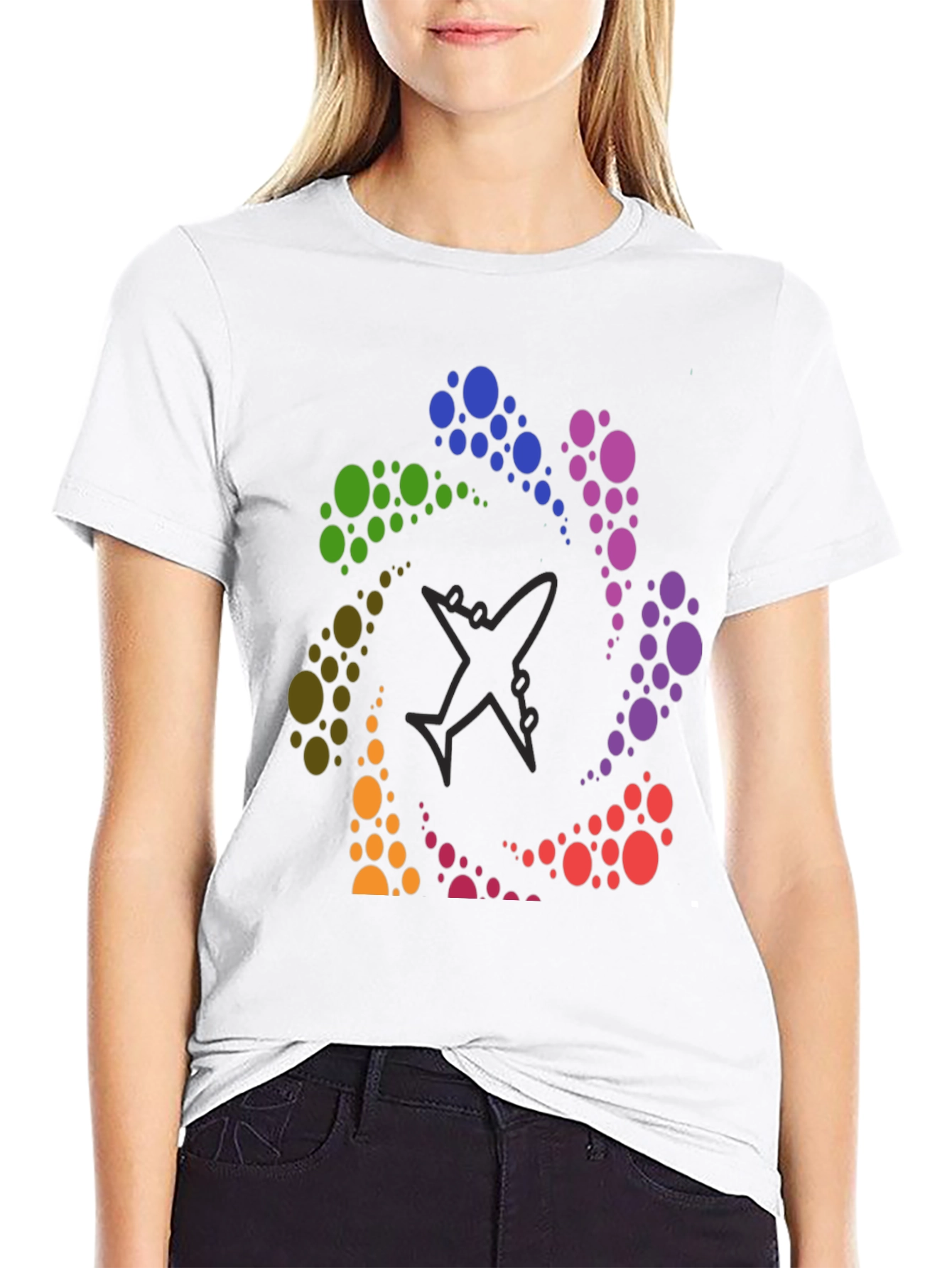 Rainbow Airplane Circle Graphic Tee