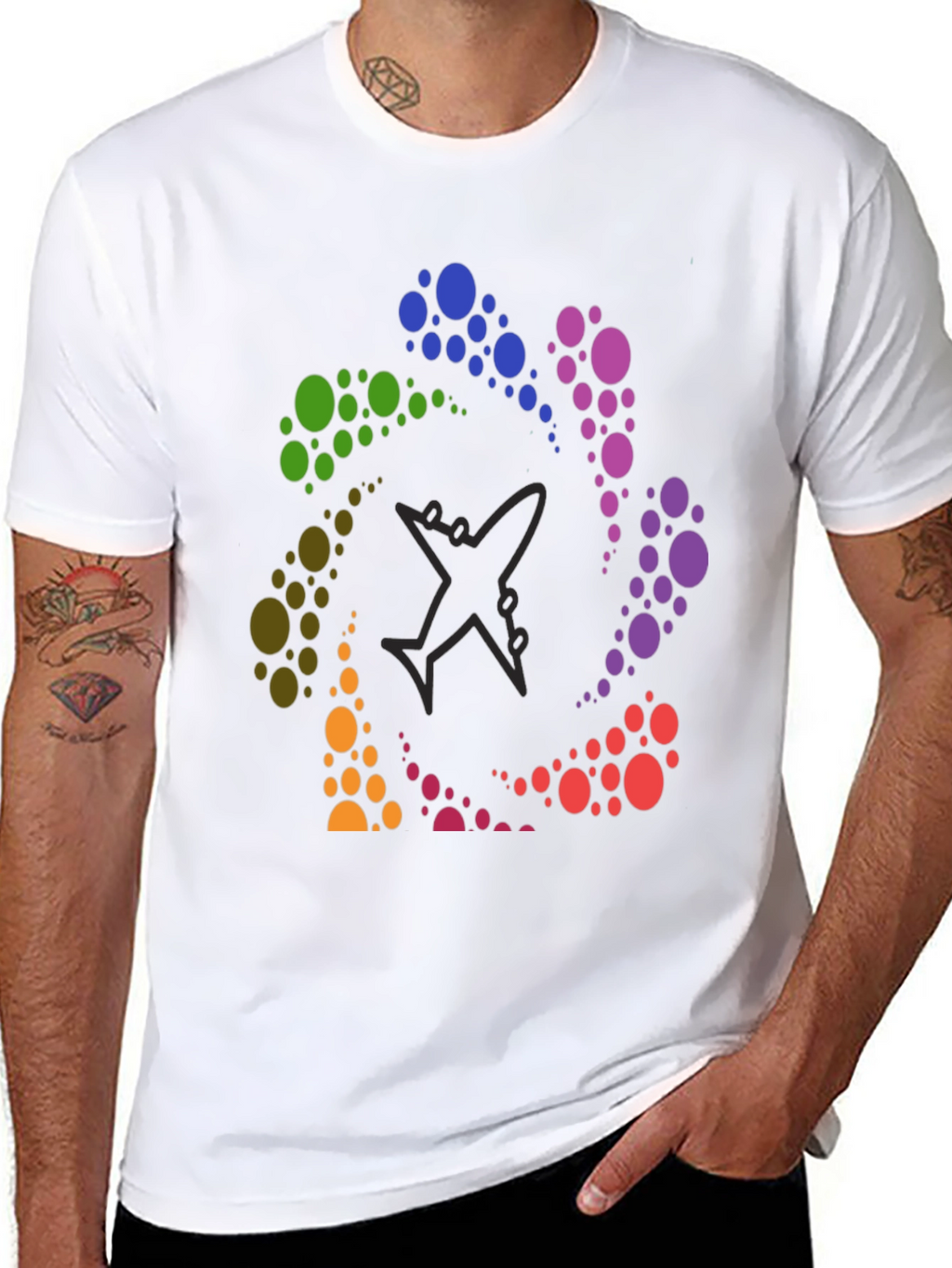 Rainbow Airplane Circle Graphic Tee