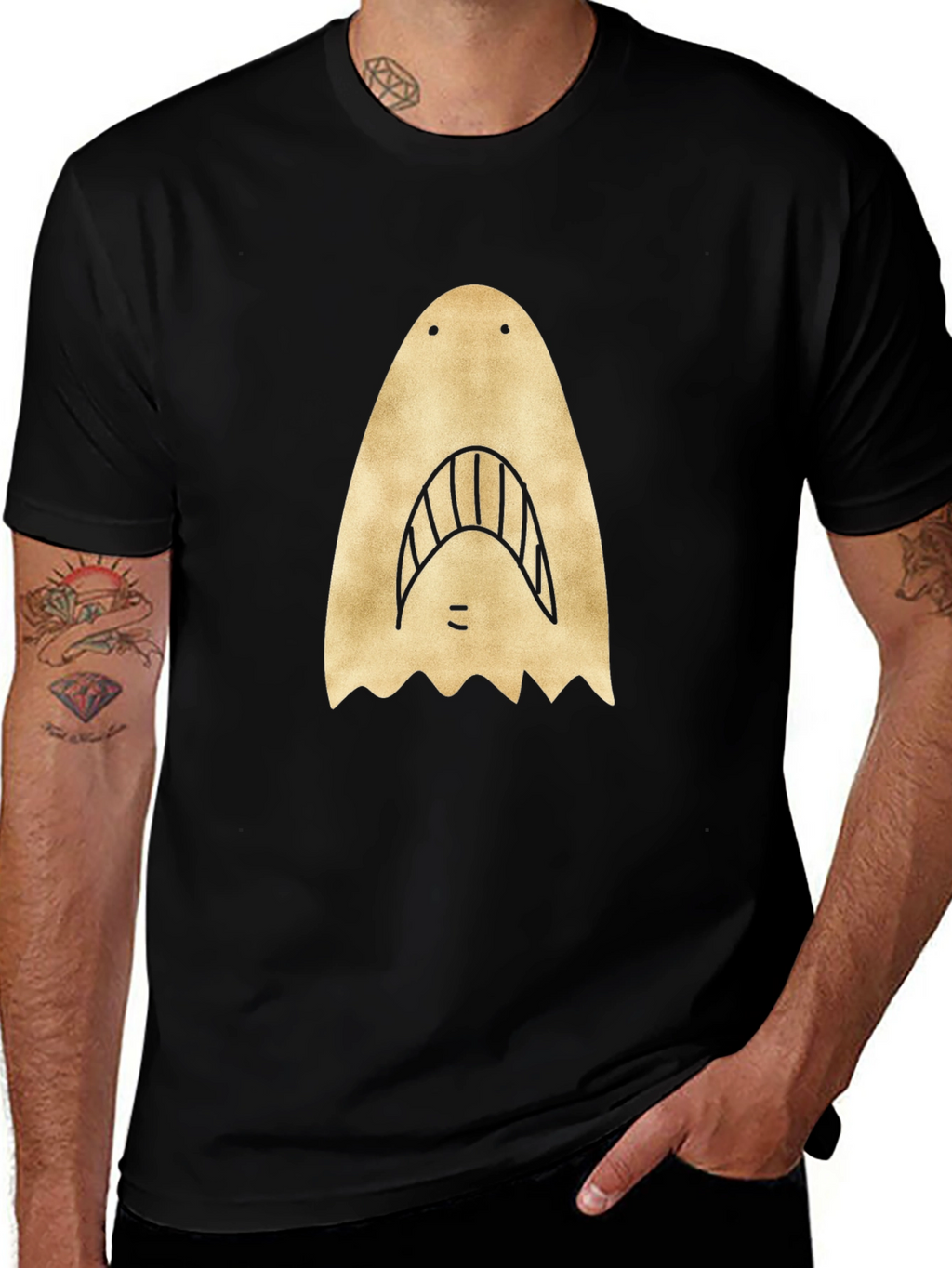 Shark Face Graphic Print Black T-Shirt