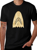 Shark Face Graphic Print Black T-Shirt