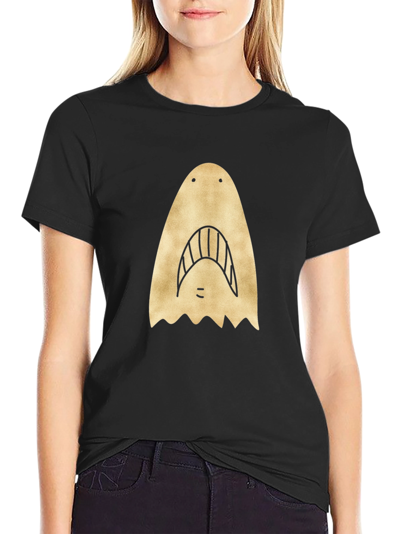 Shark Face Graphic Print Black T-Shirt