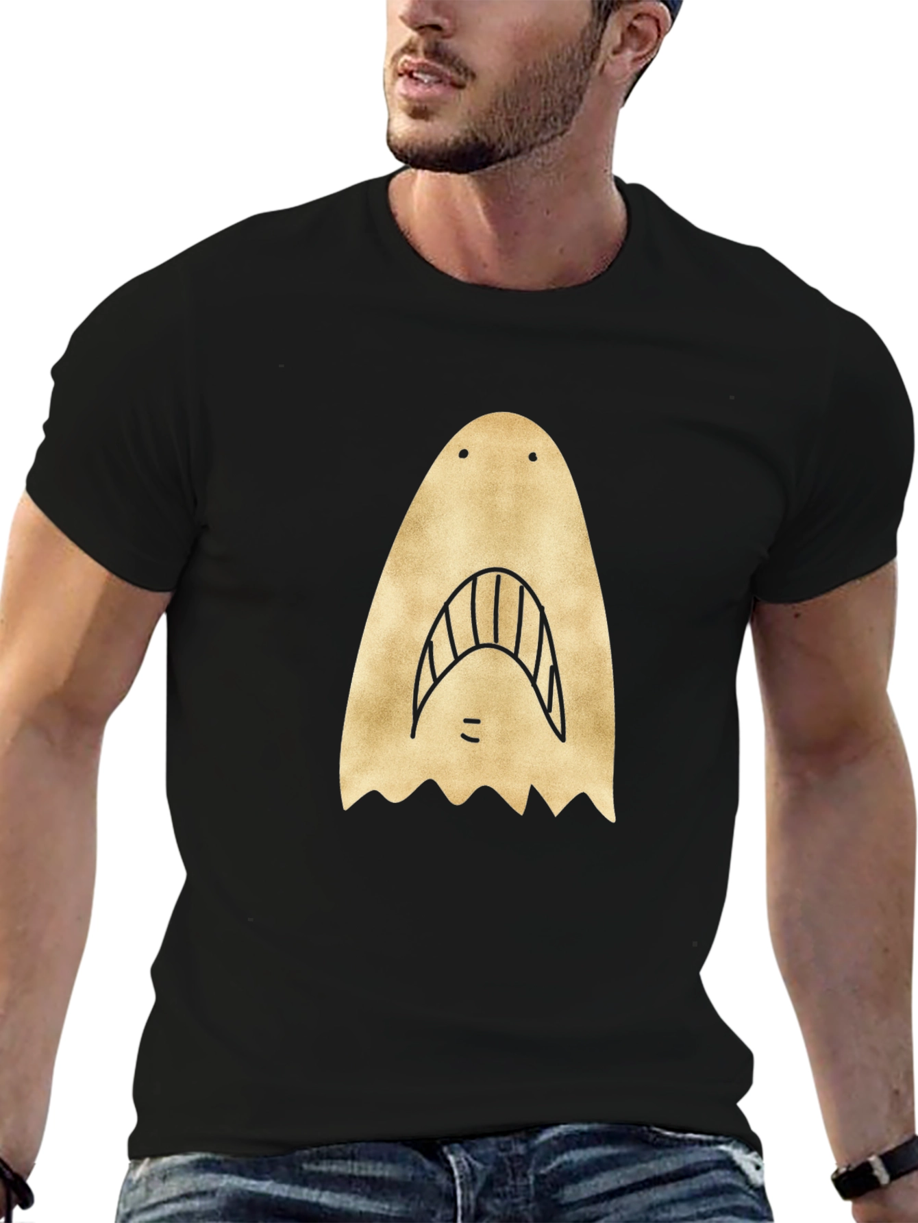 Shark Face Graphic Print Black T-Shirt
